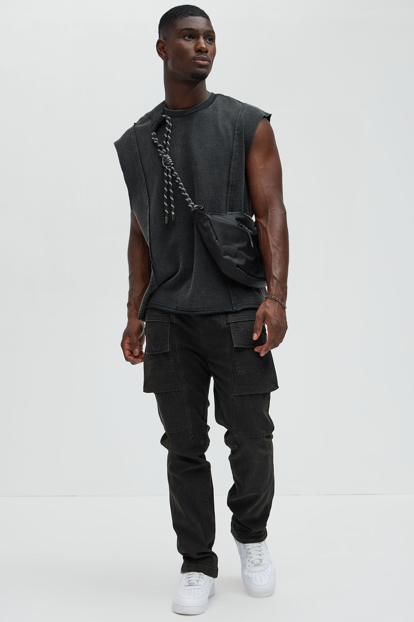 Greaser Paneled Fleece Muscle Tee - Black Wash