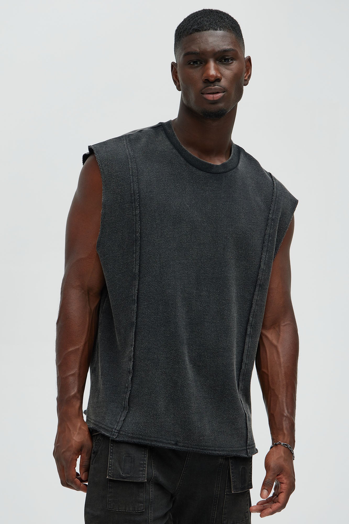 Greaser Paneled Fleece Muscle Tee - Black Wash