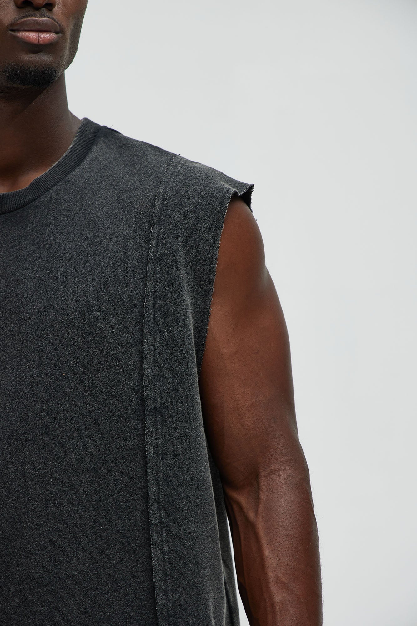 Greaser Paneled Fleece Muscle Tee - Black Wash