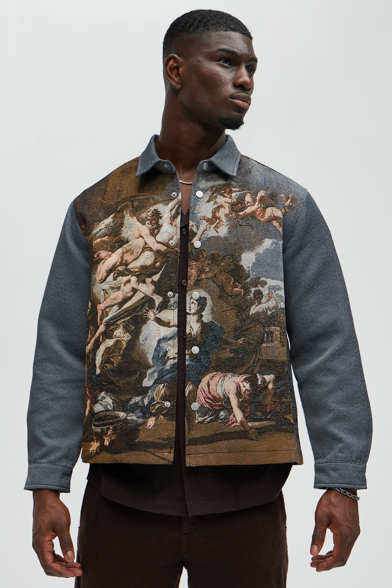 Cassiel Tapestry Cropped Button Up Shirt - Multi Color