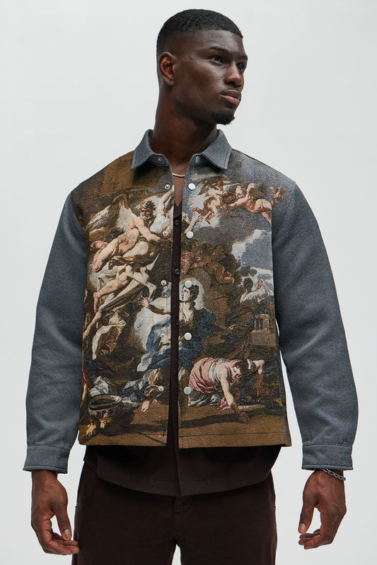 Cassiel Tapestry Cropped Button Up Shirt - Multi Color