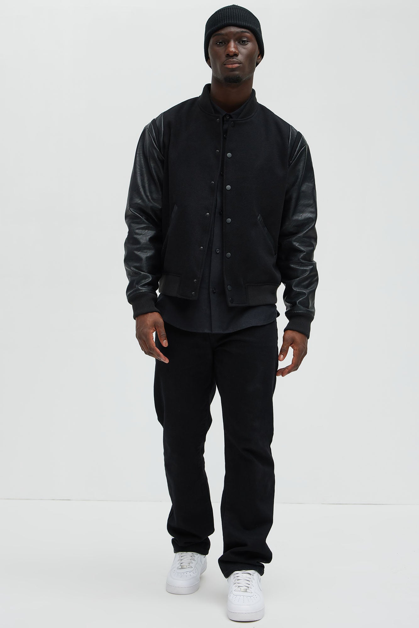 Shoulder Varsity Jacket - Black/Black