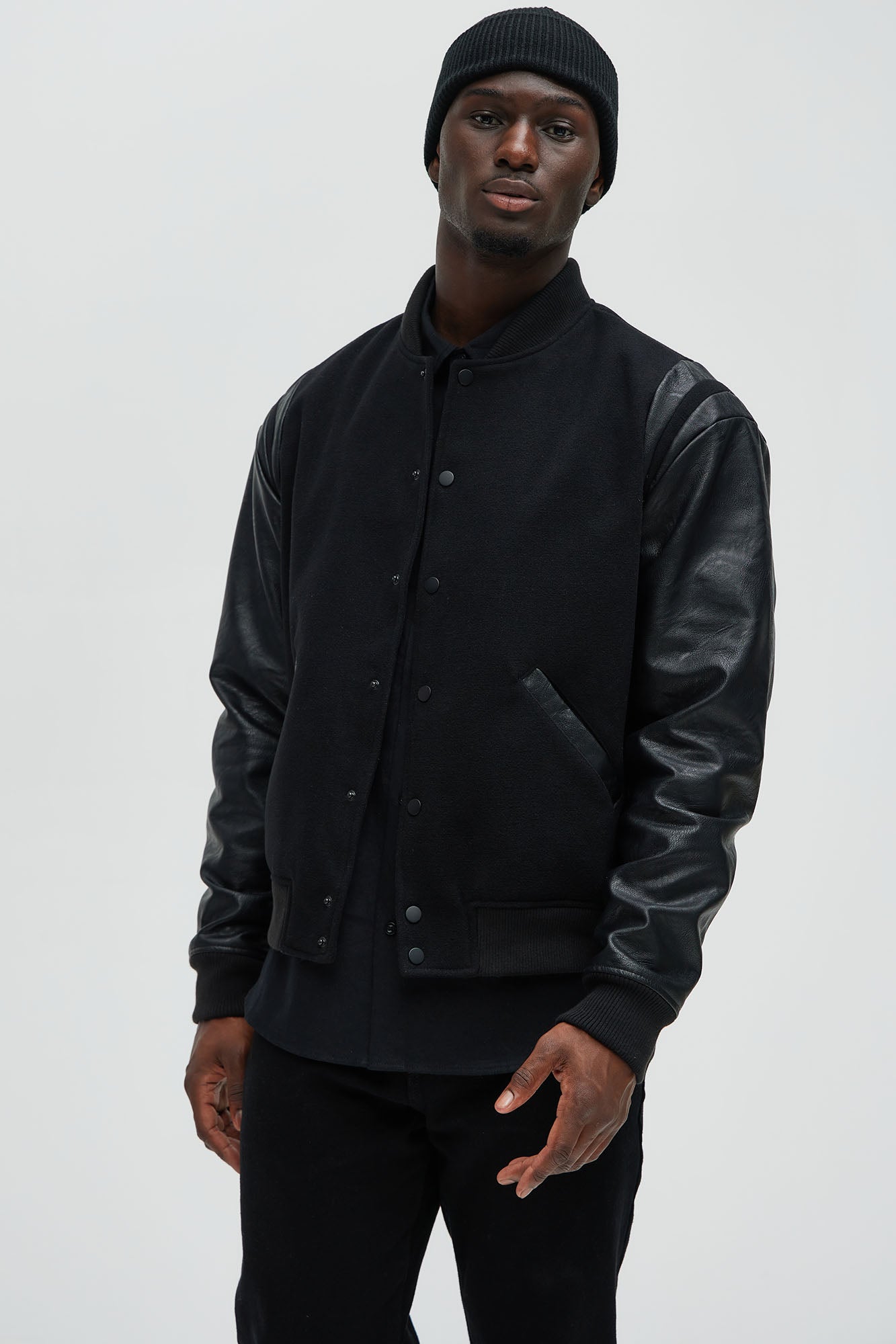 Shoulder Varsity Jacket - Black/Black