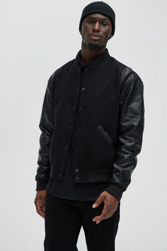 Shoulder Varsity Jacket - Black/Black