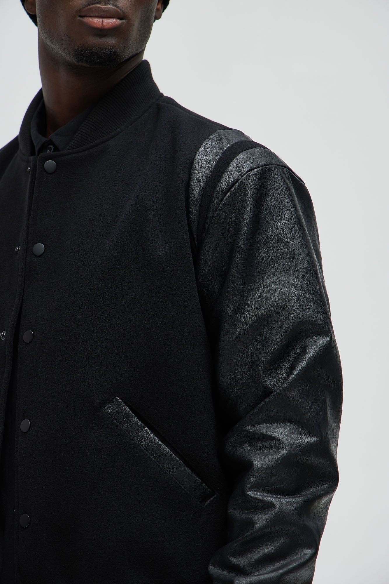 Shoulder Varsity Jacket - Black/Black