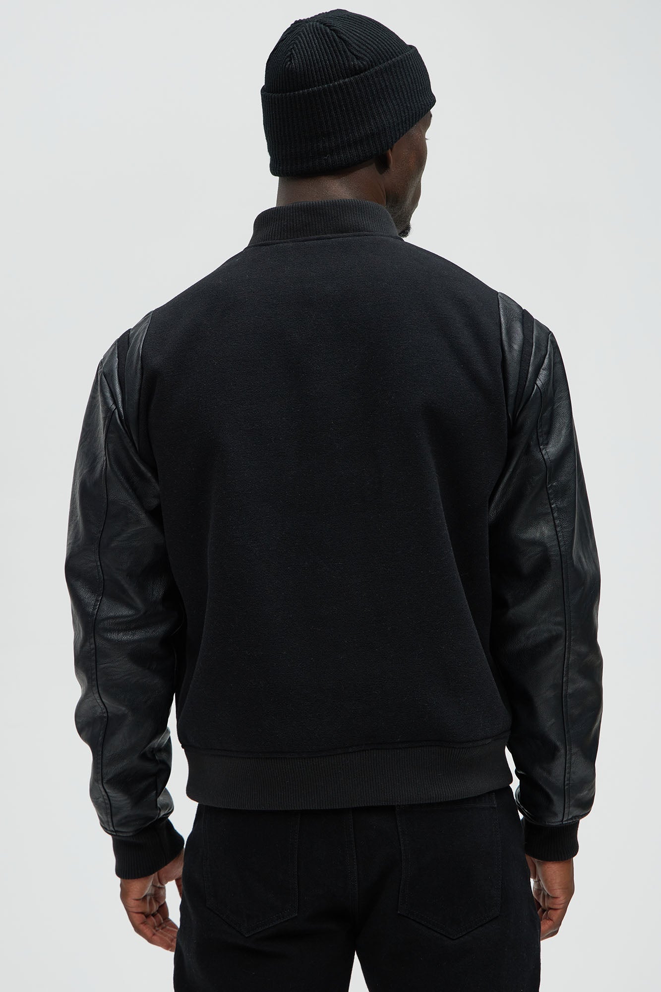 Shoulder Varsity Jacket - Black/Black