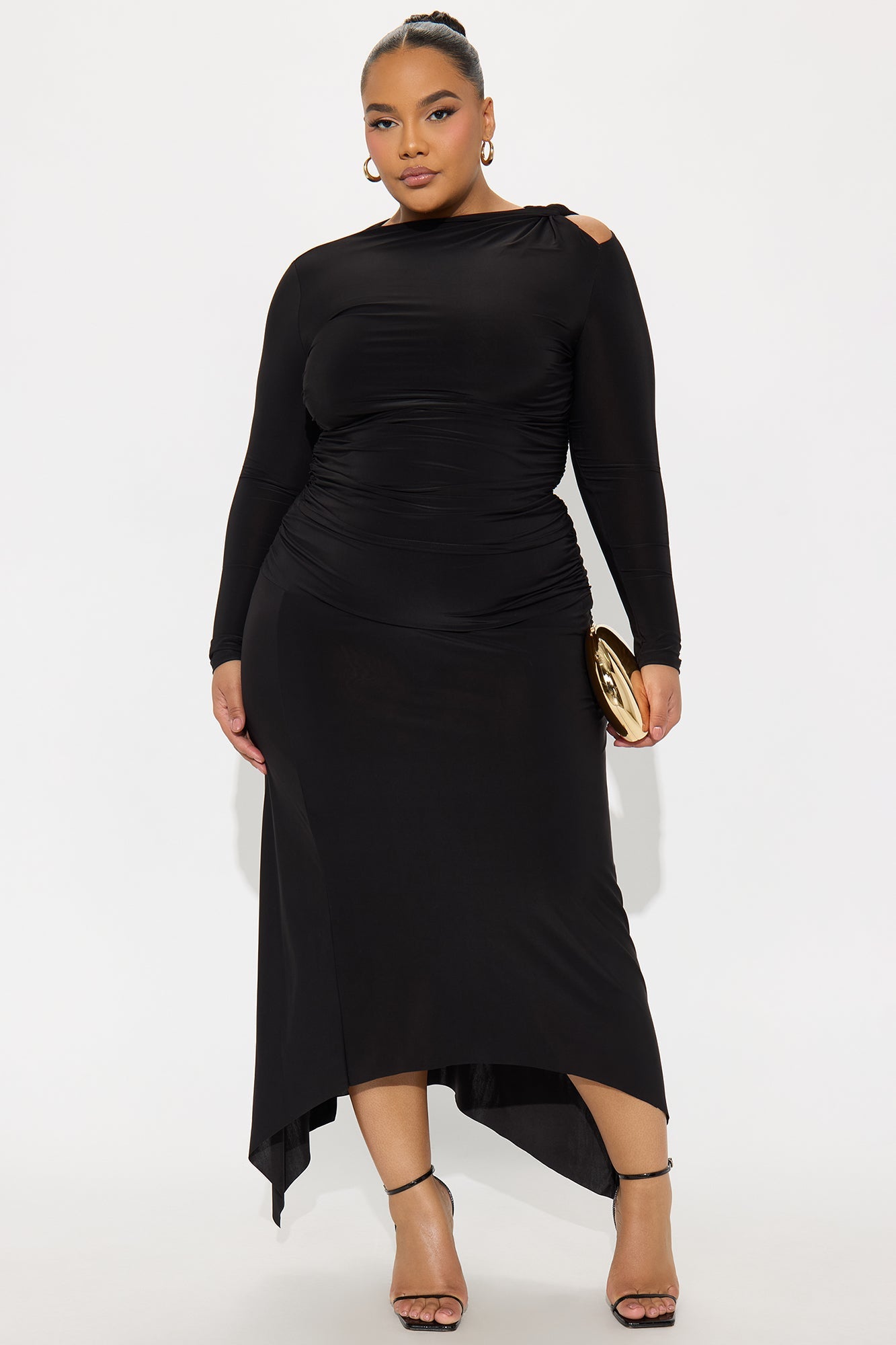 Genevieve Twist Shoulder Maxi Skirt Set - Black