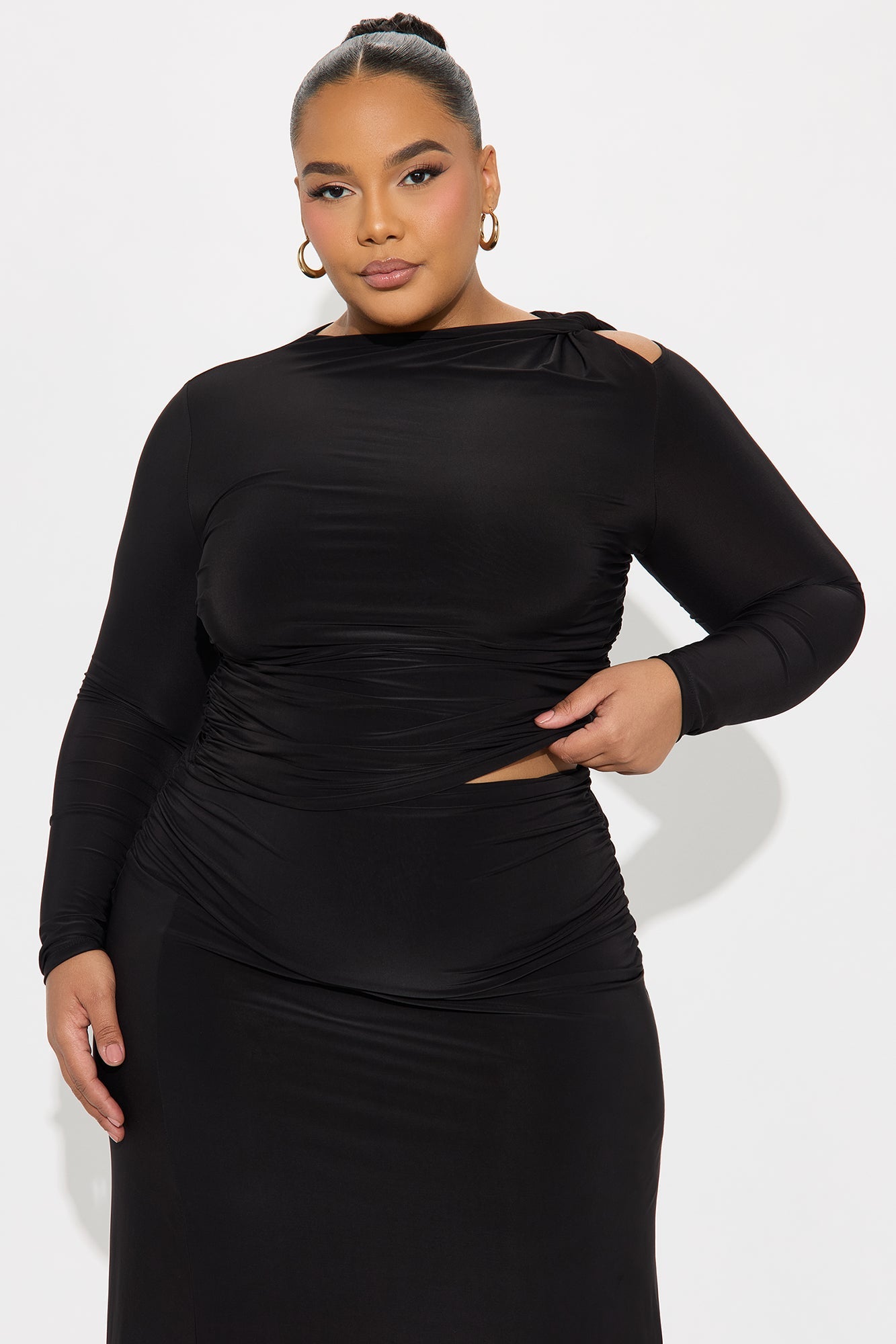 Genevieve Twist Shoulder Maxi Skirt Set - Black