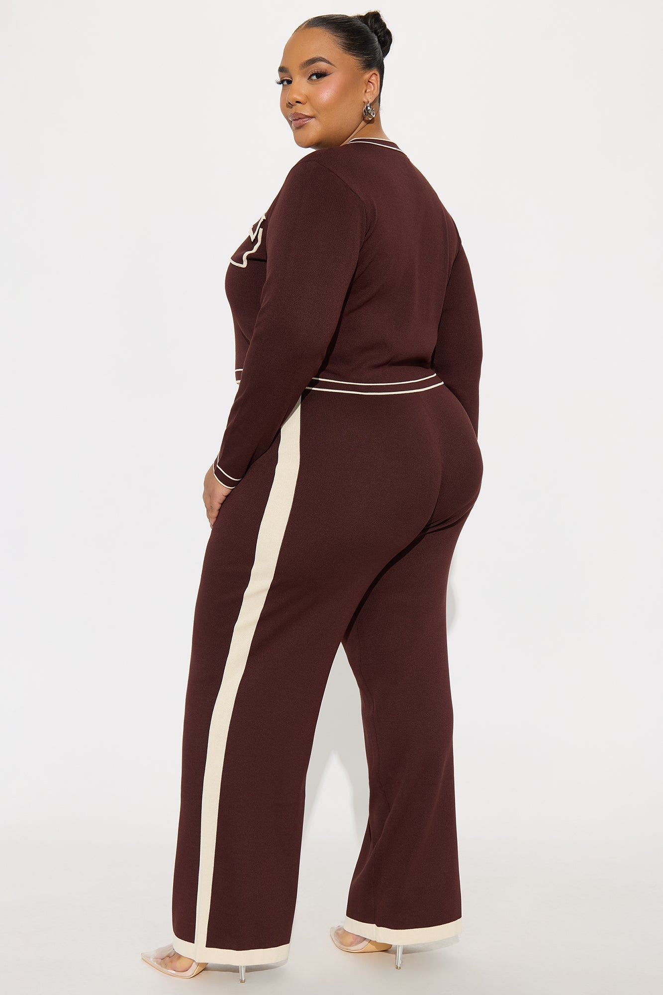 Emma Contrast Trim Sweater Set - Chocolate