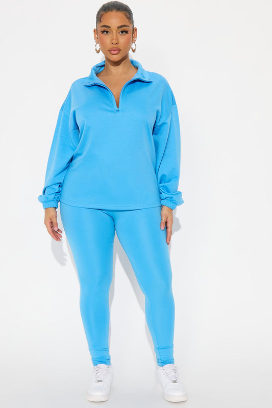 Beverly Quarter Zip Fleece Pant Set - Blue