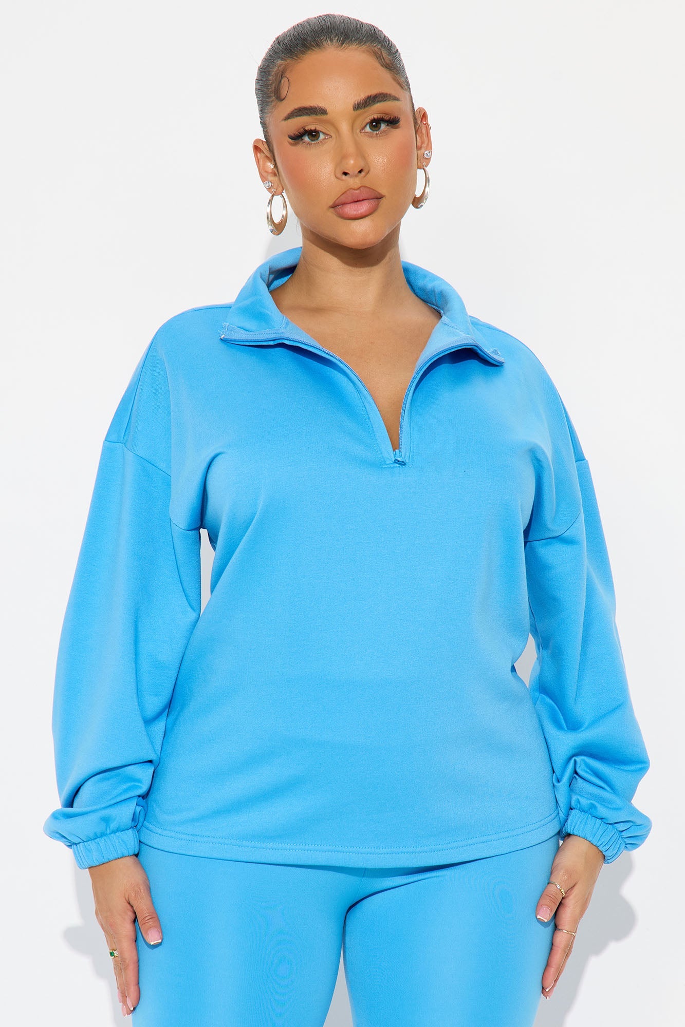 Beverly Quarter Zip Fleece Pant Set - Blue