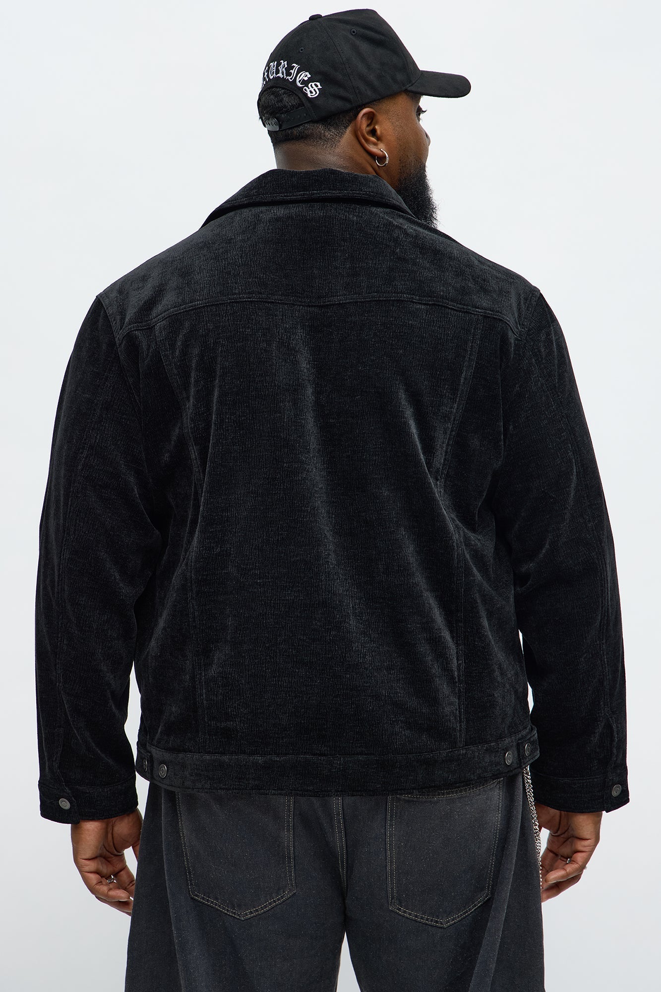 Textured Heathered Velvet Trucker Jacket - Black