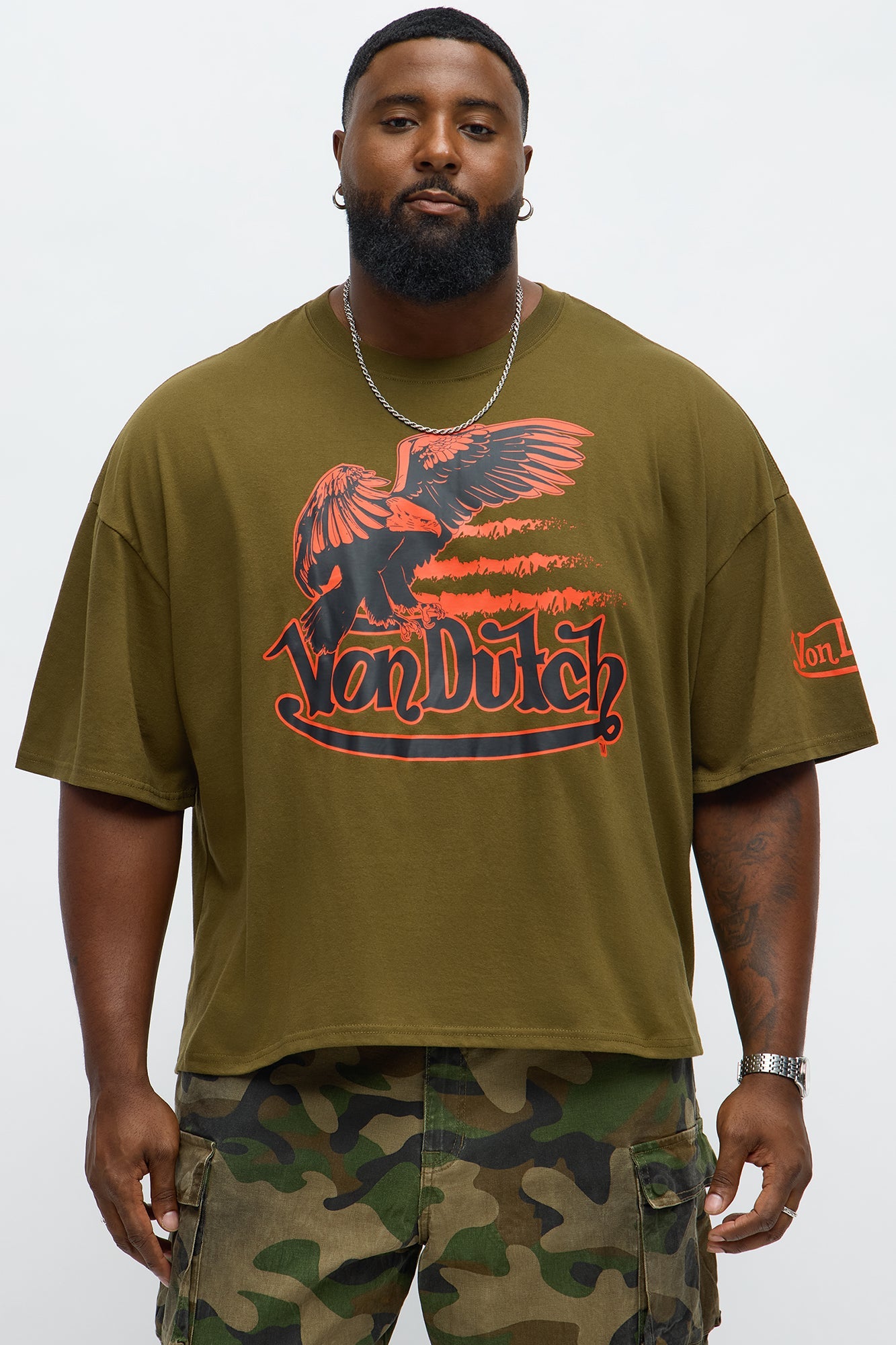 Oversized Cropped Von Dutch Fly High Tee - Olive