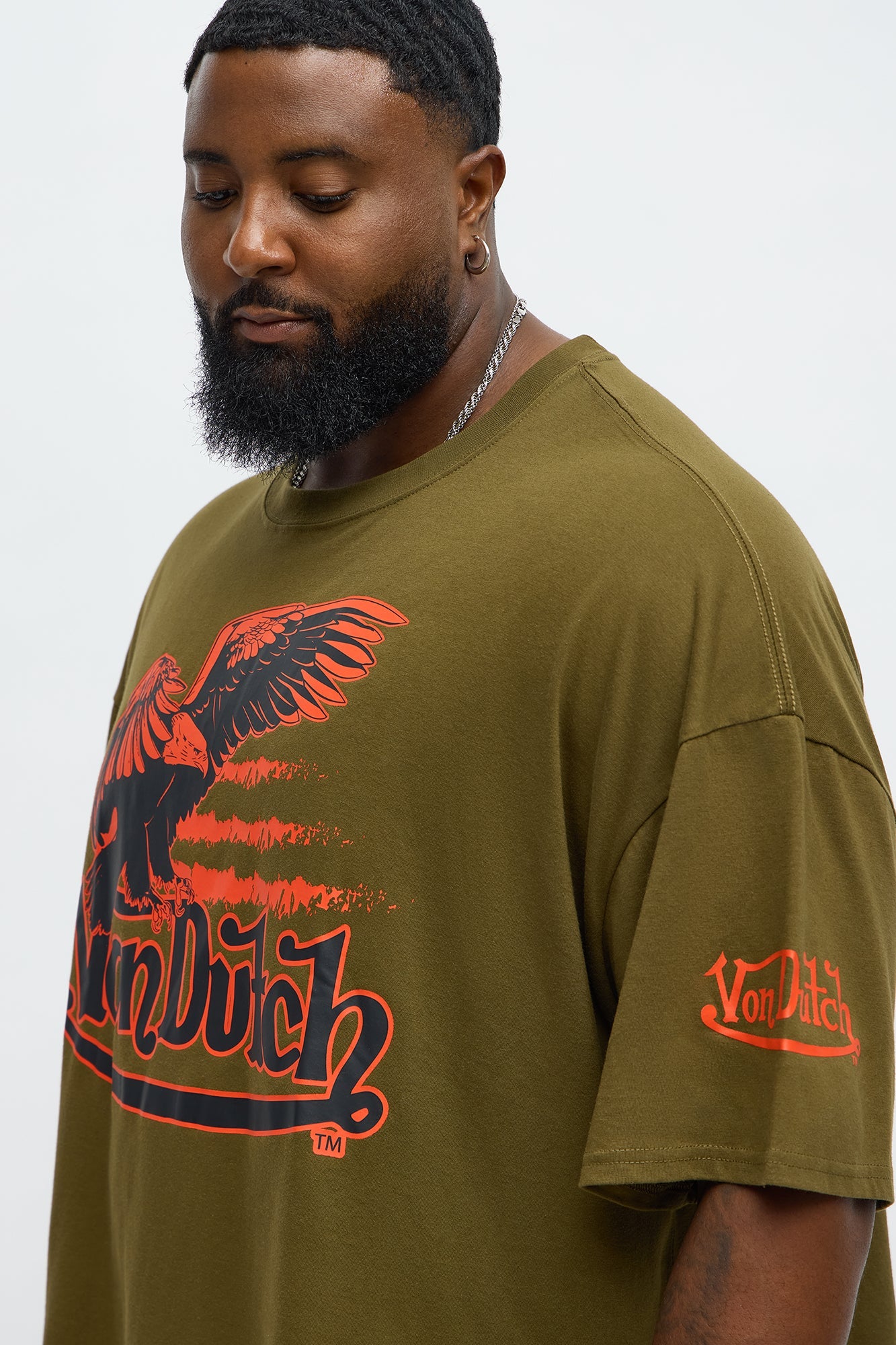 Oversized Cropped Von Dutch Fly High Tee - Olive