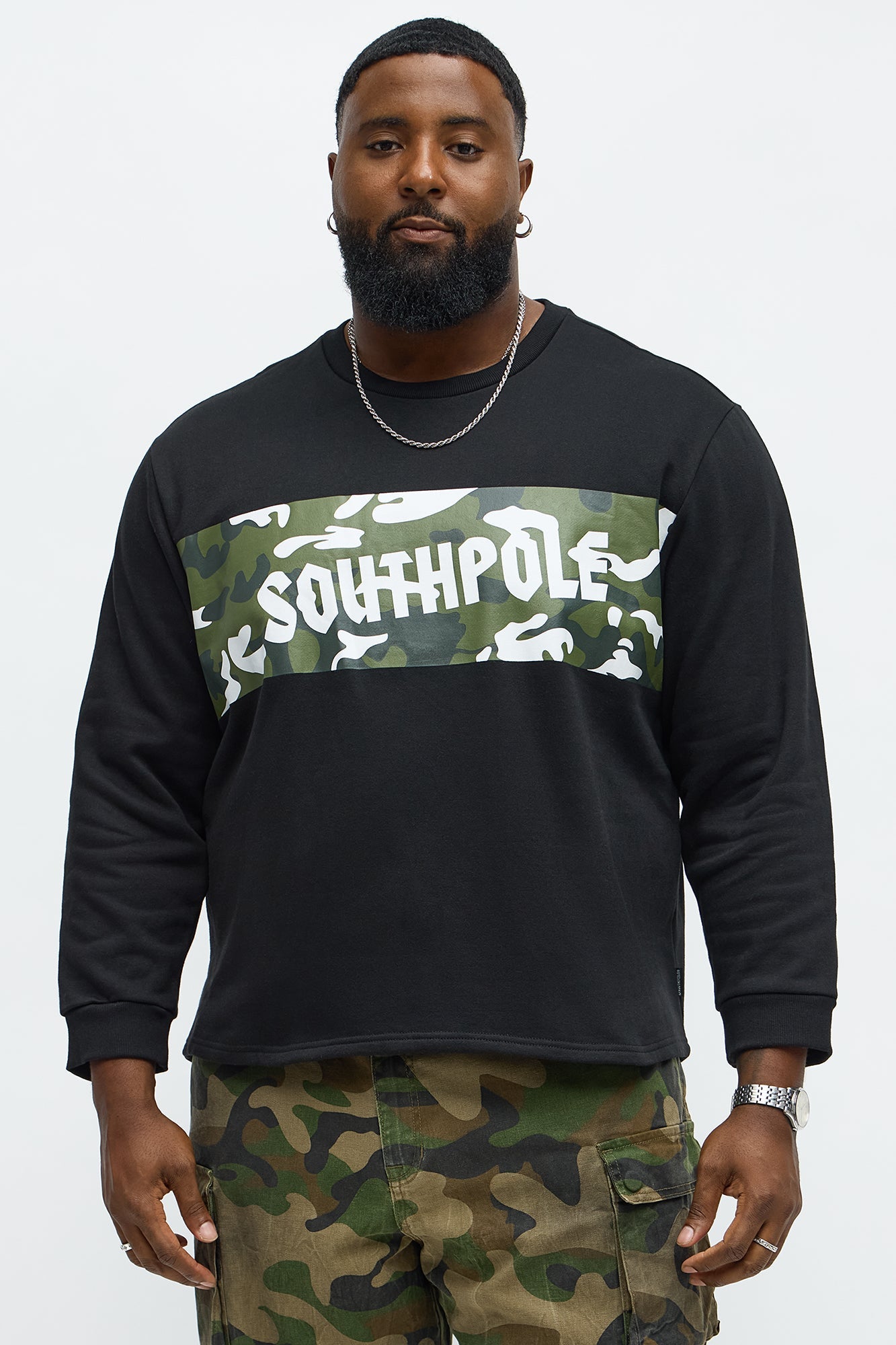 Southpole Camo Panel Sweatshirt - Black