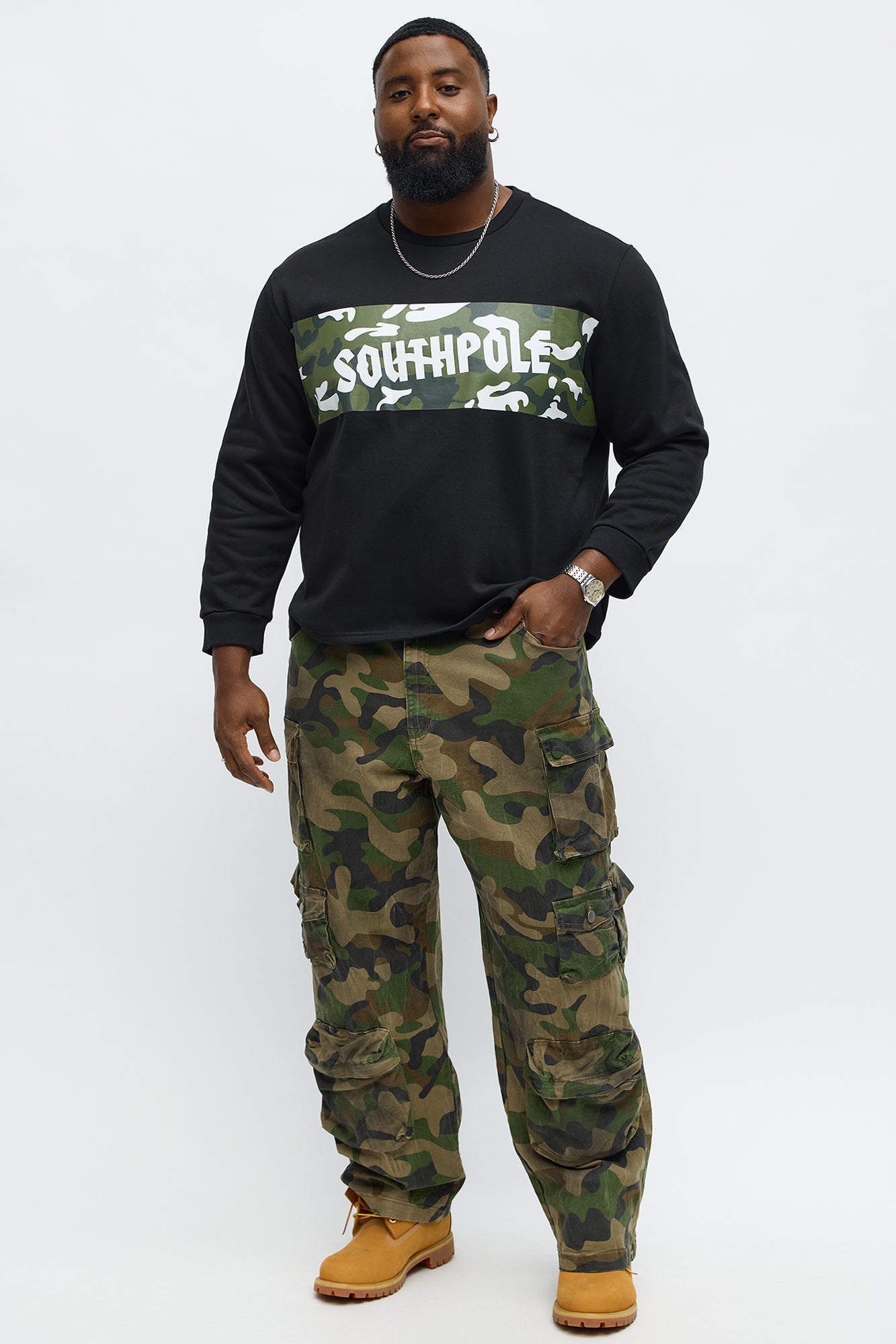 Southpole Camo Panel Sweatshirt - Black