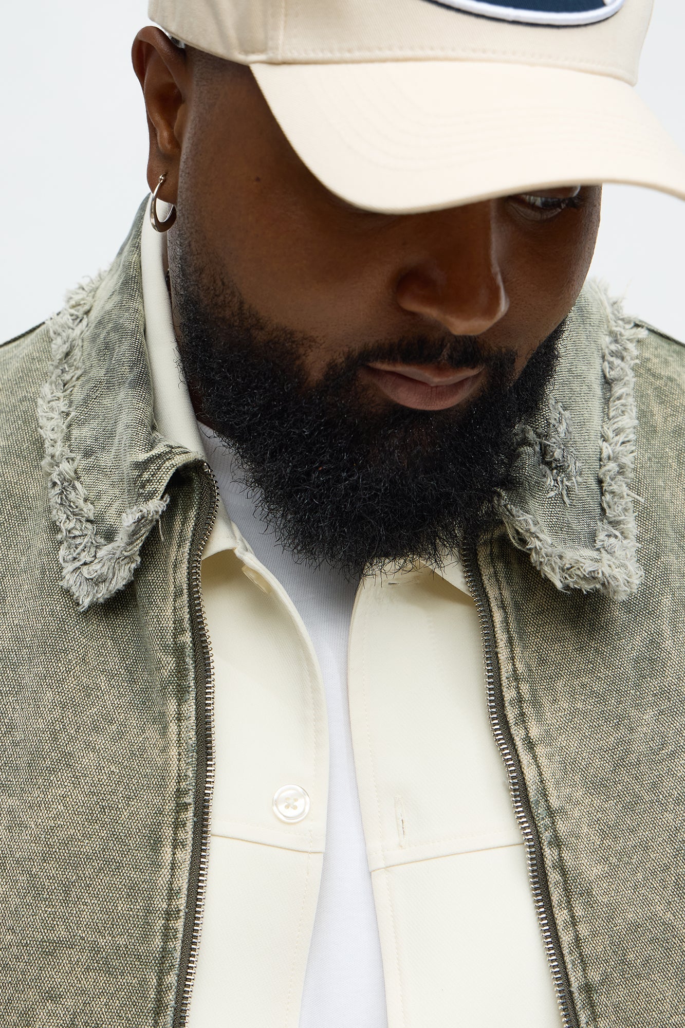 Relaxed Distressed Frayed Work Jacket - Olive