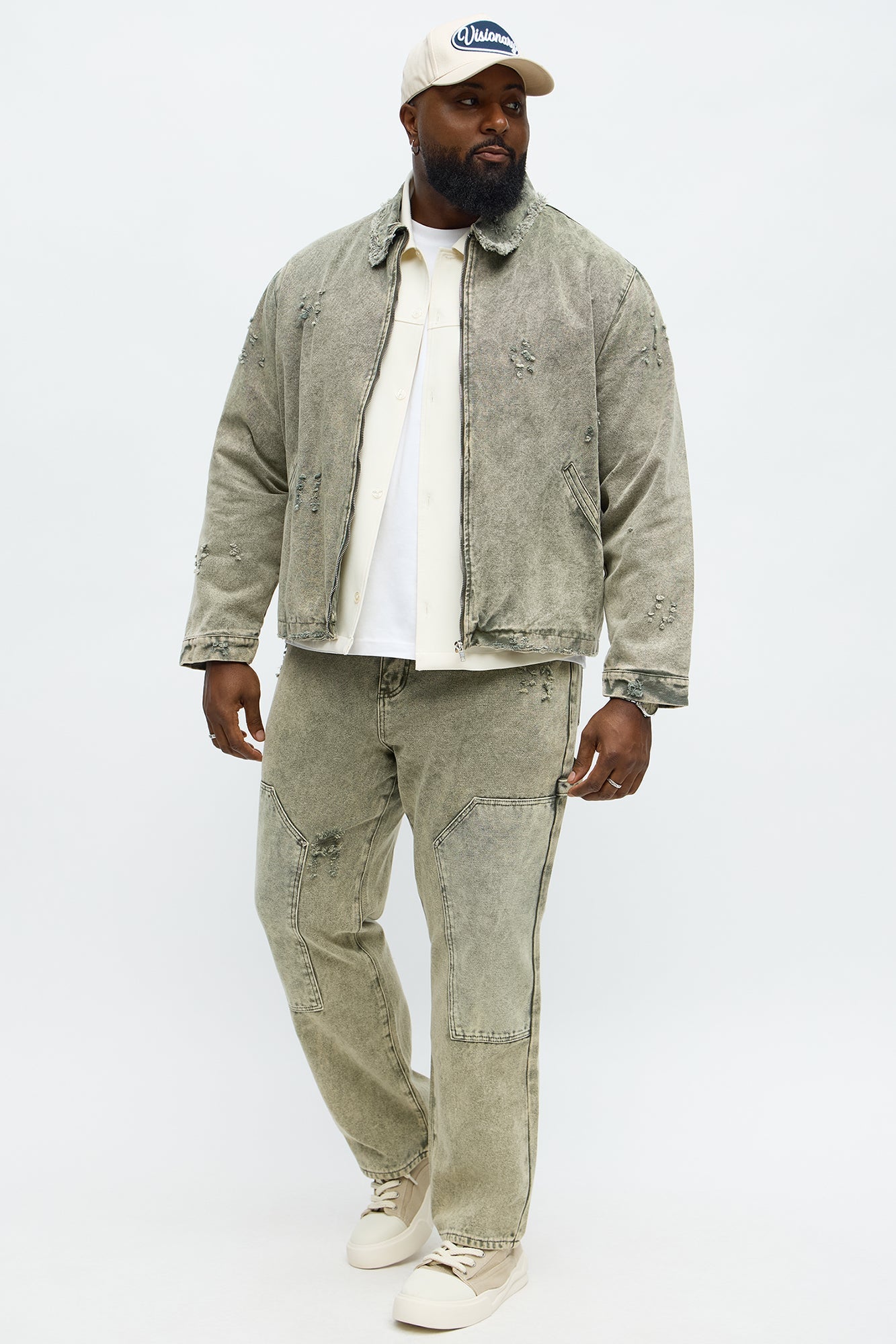 Straight Distressed Carpenter Jean - Olive