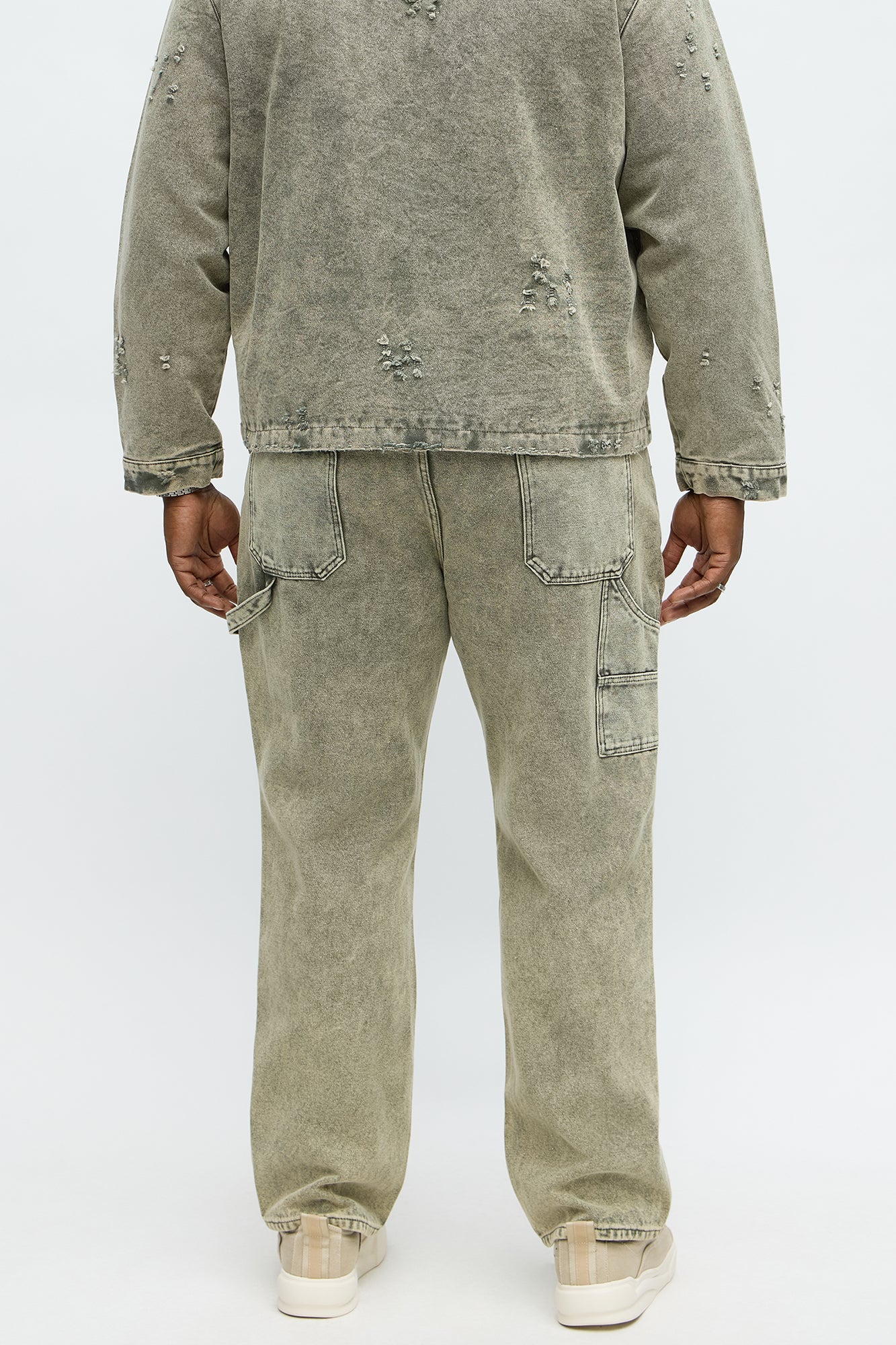 Straight Distressed Carpenter Jean - Olive