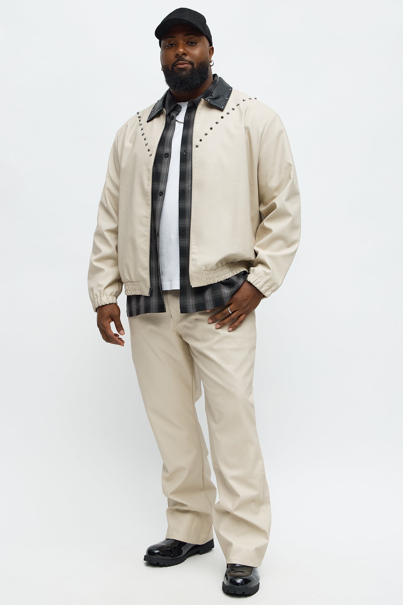 Stacked Slim Flare Studded Faux Leather Pant - Taupe