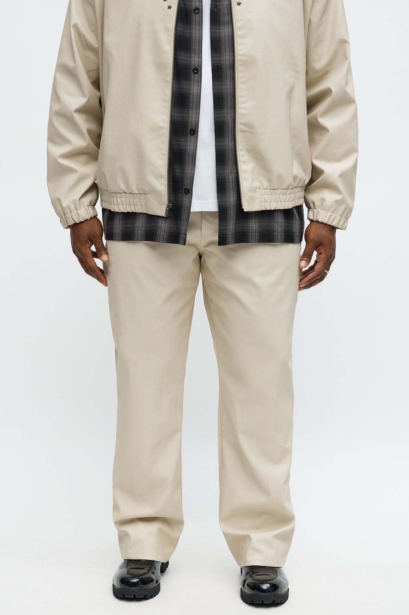 Stacked Slim Flare Studded Faux Leather Pant - Taupe