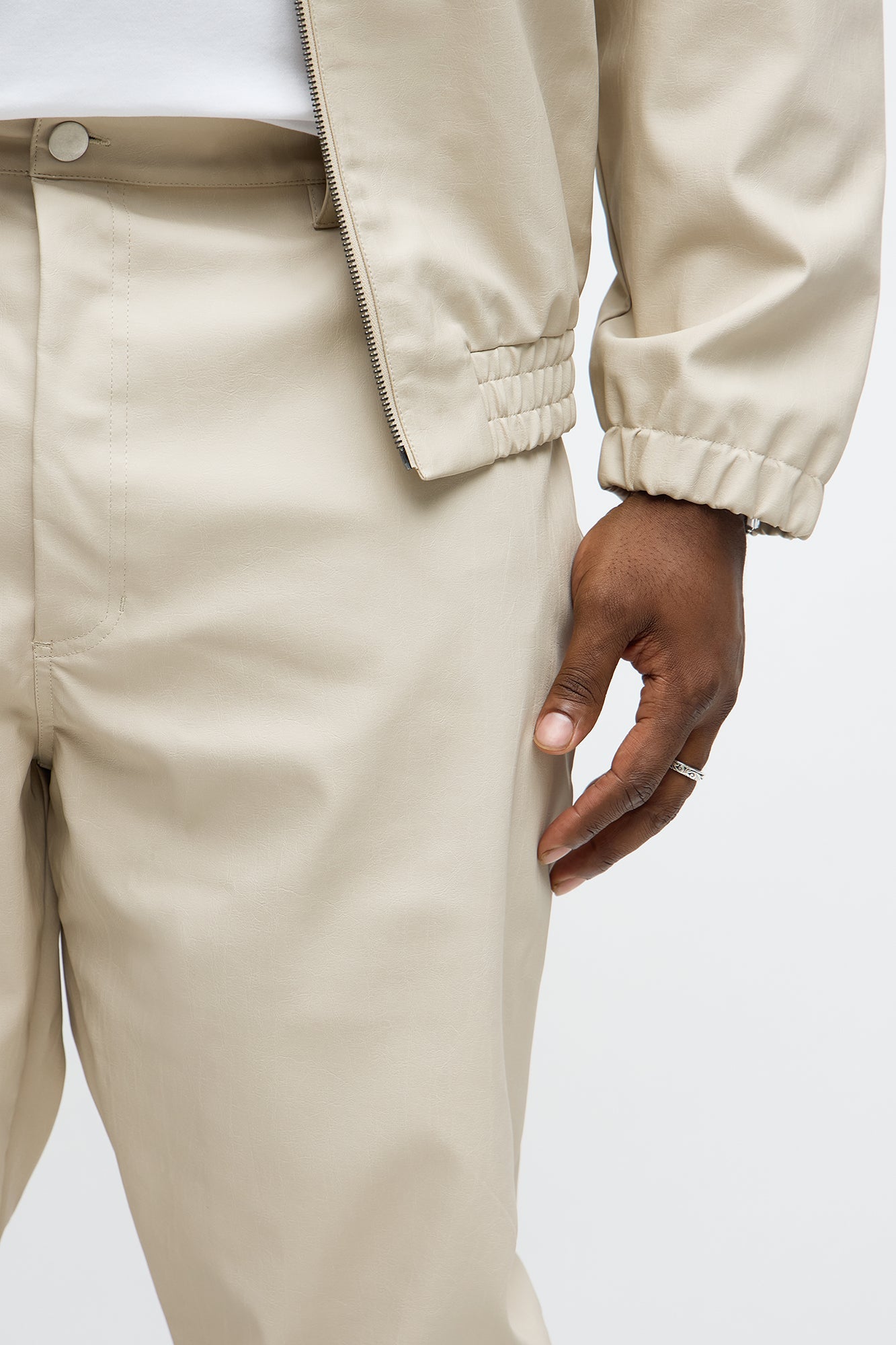 Stacked Slim Flare Studded Faux Leather Pant - Taupe