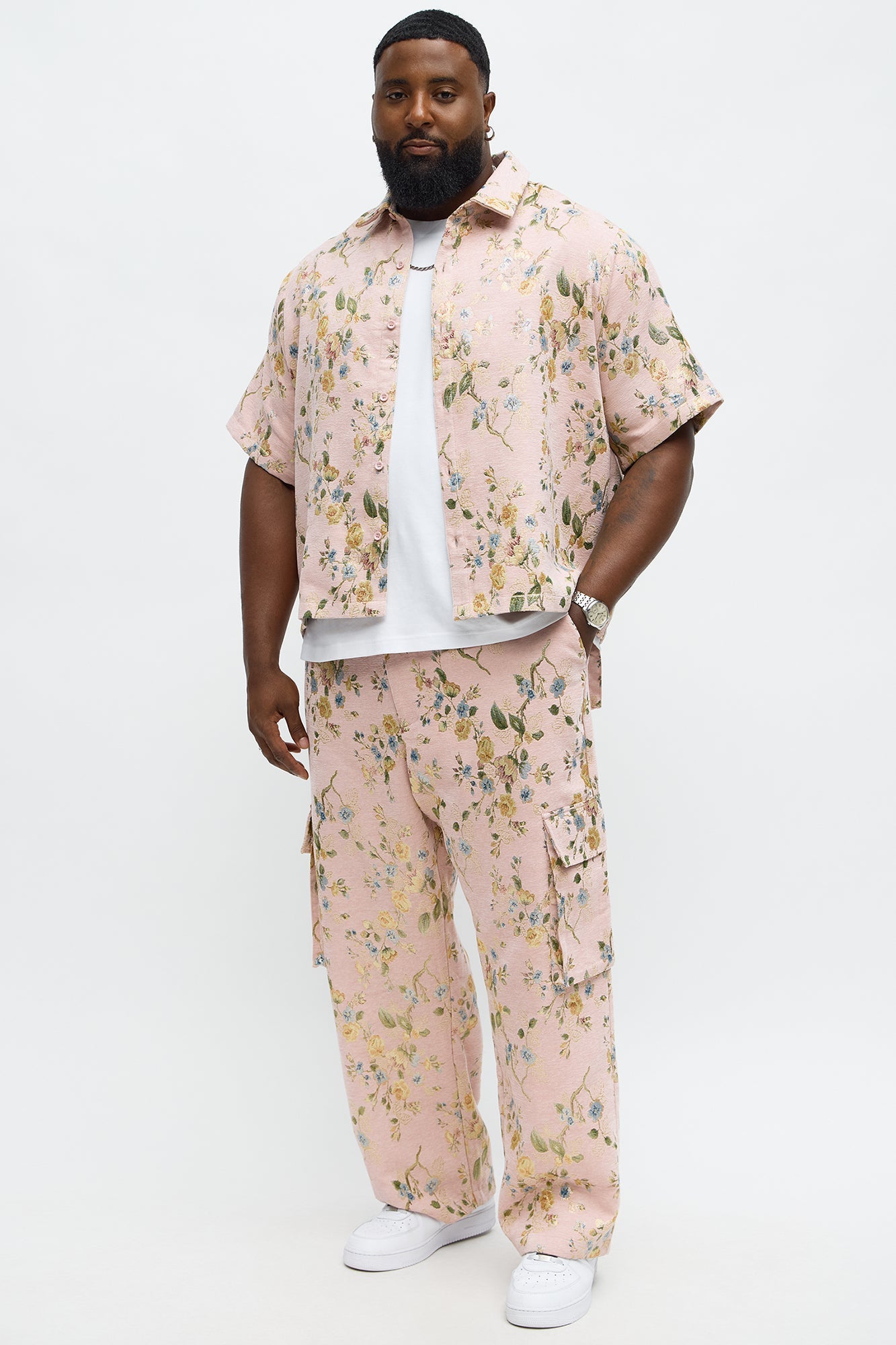 Cropped Blooming Button Up Shirt - Pink