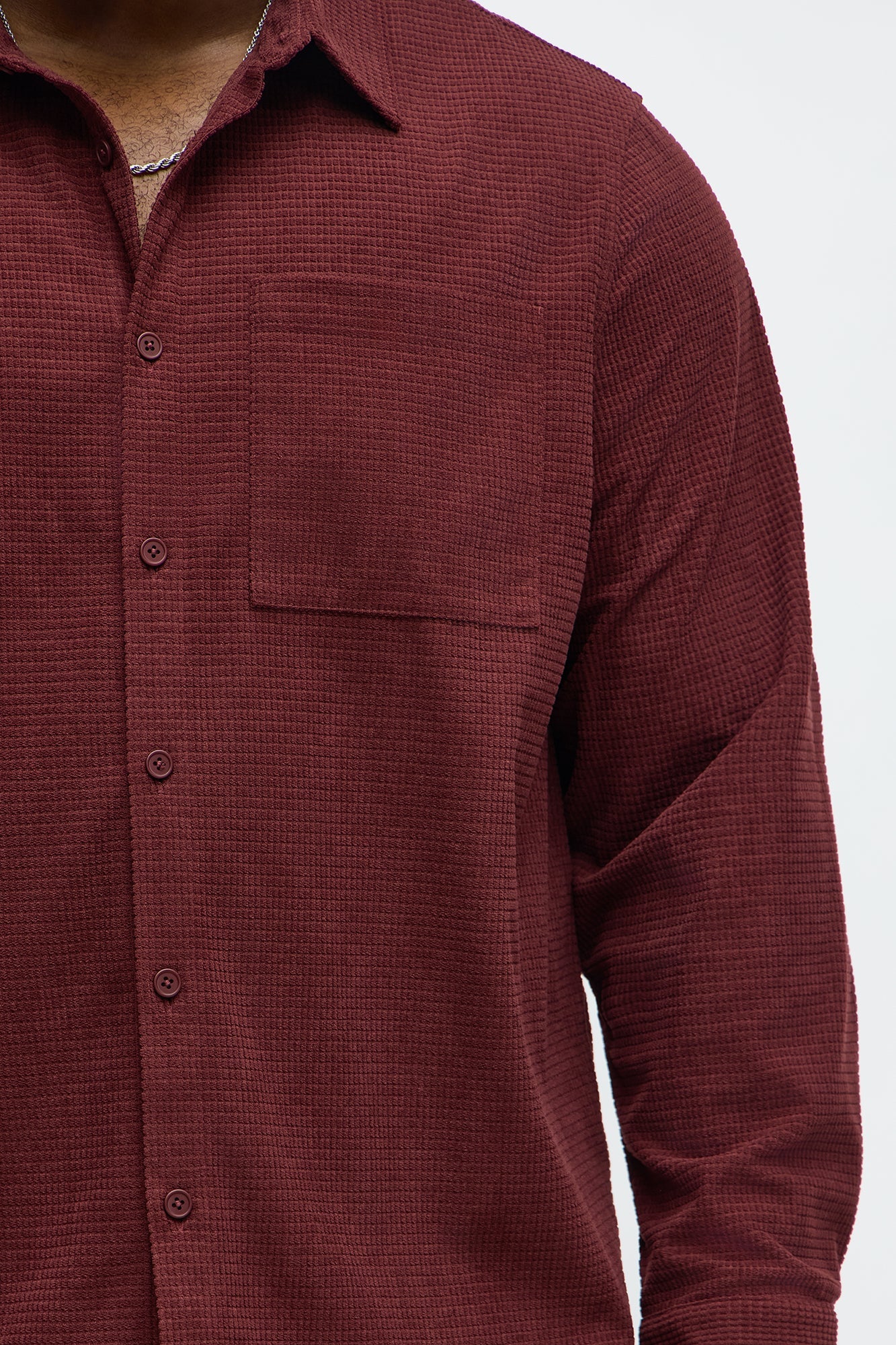 Slow Burn Textured Long Sleeve Button Up Shirt - Burgundy