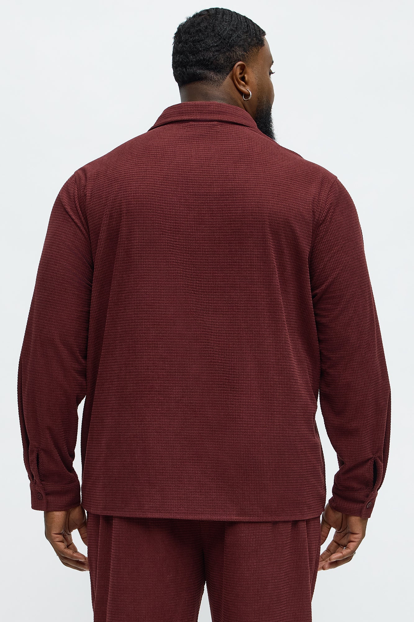 Slow Burn Textured Long Sleeve Button Up Shirt - Burgundy