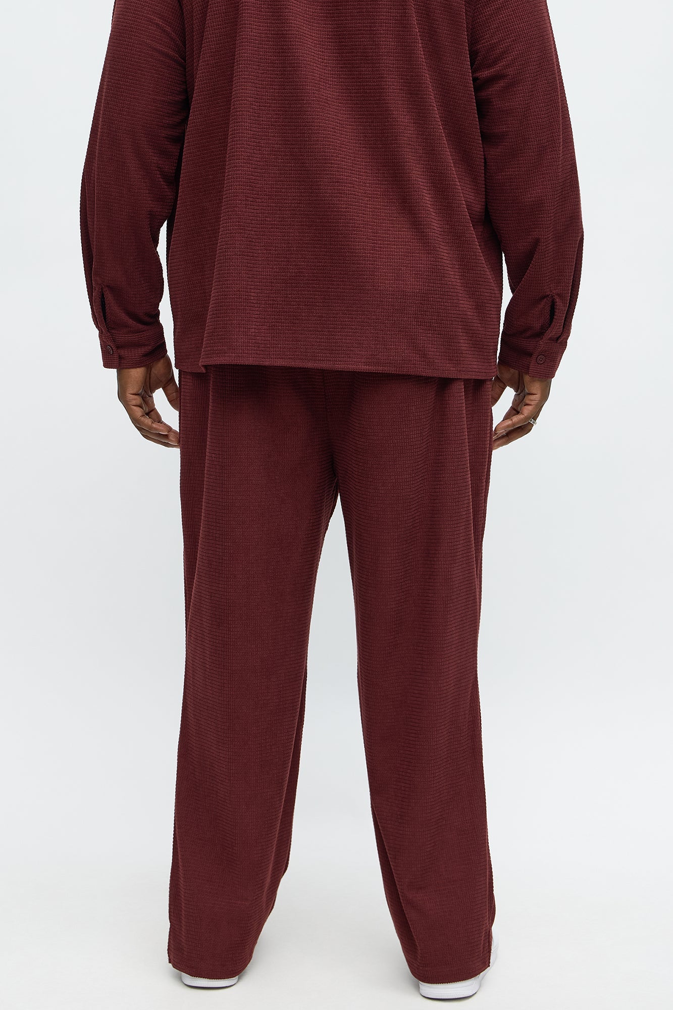 Straight Slow Burn Textured Slit Pant - Burgundy