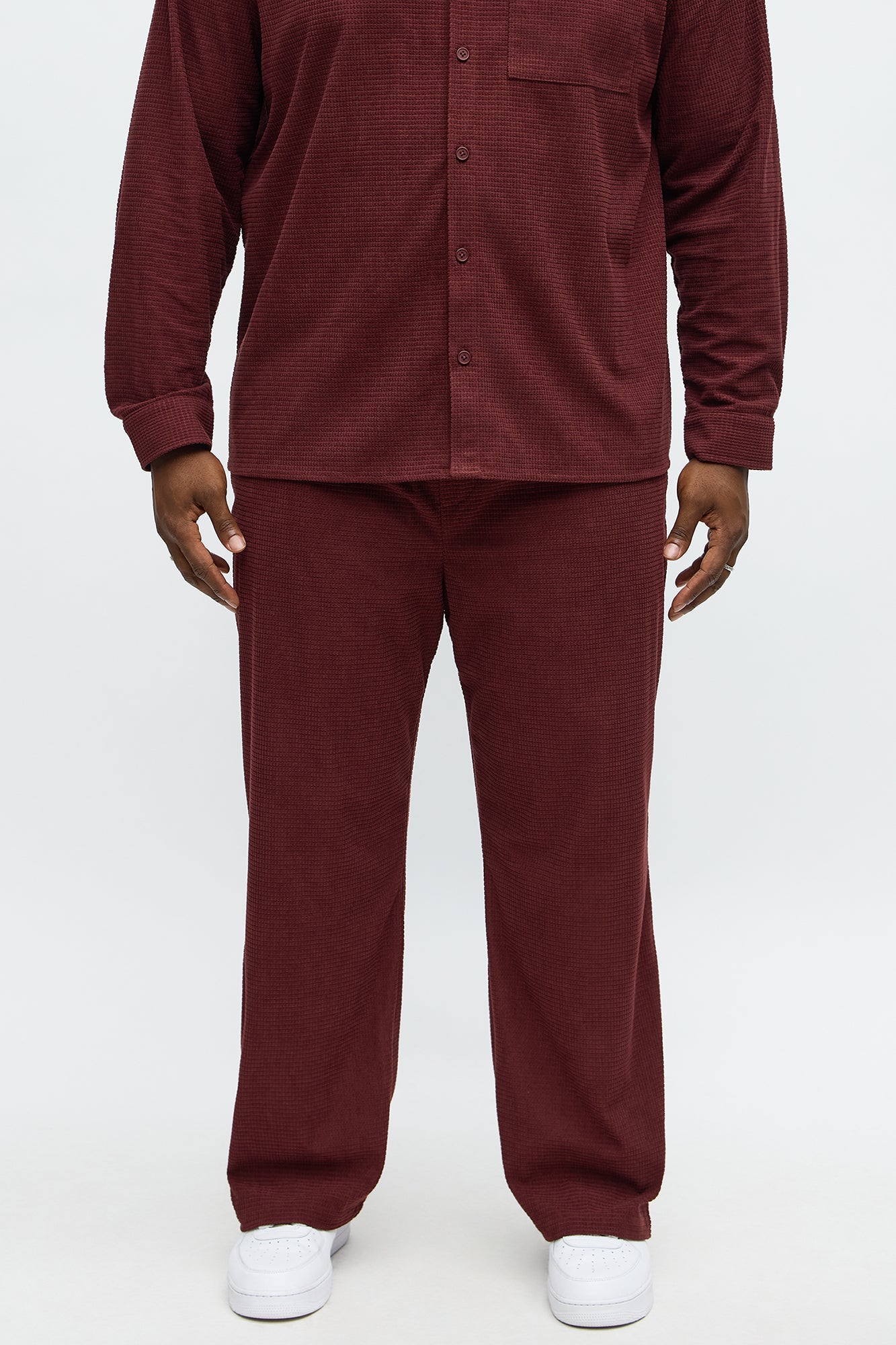 Straight Slow Burn Textured Slit Pant - Burgundy