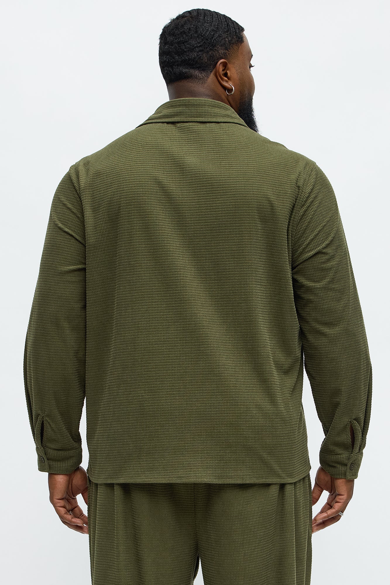 Slow Burn Textured Long Sleeve Button Up Shirt - Olive