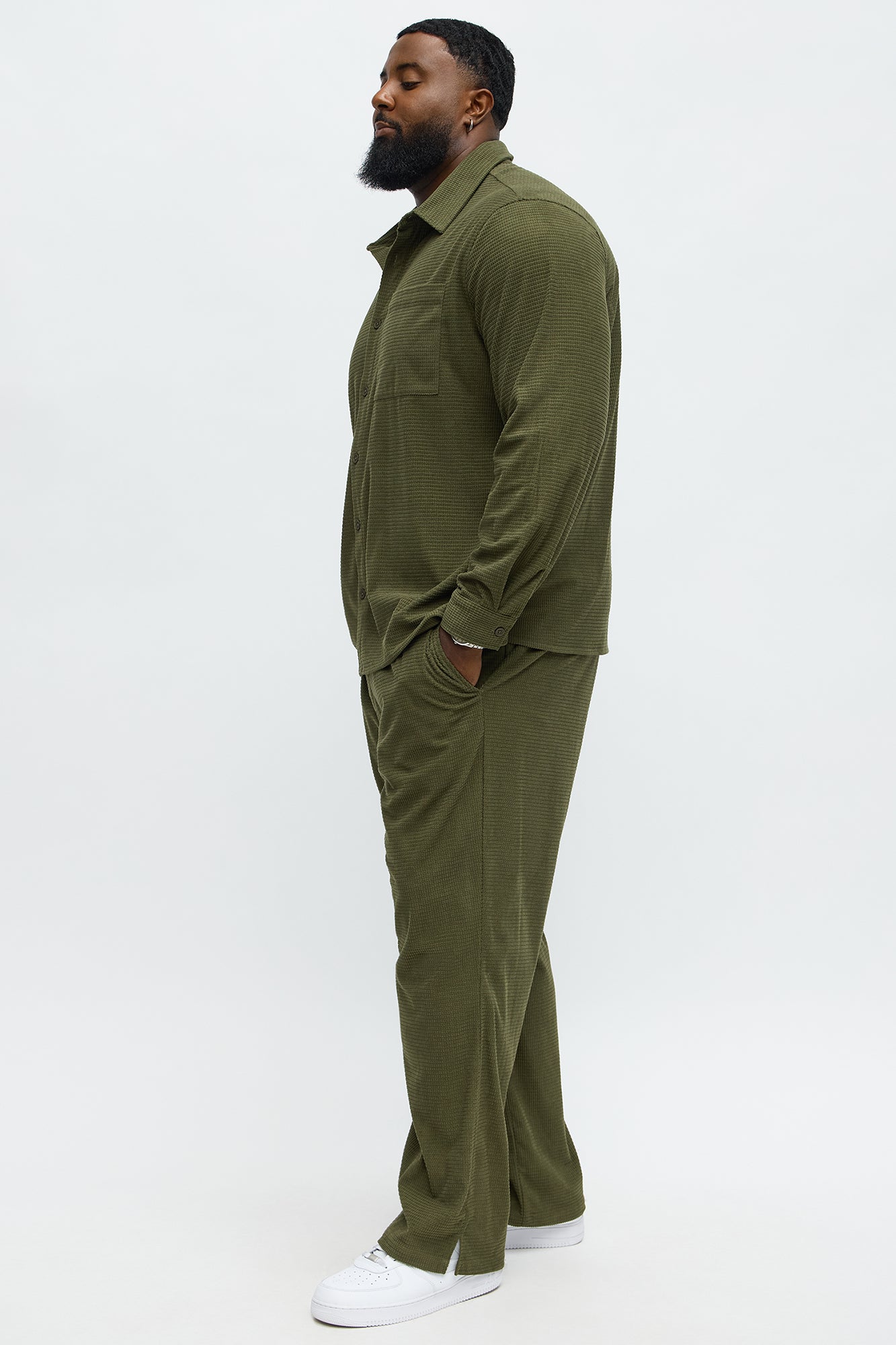 Straight Slow Burn Textured Slit Pant - Olive