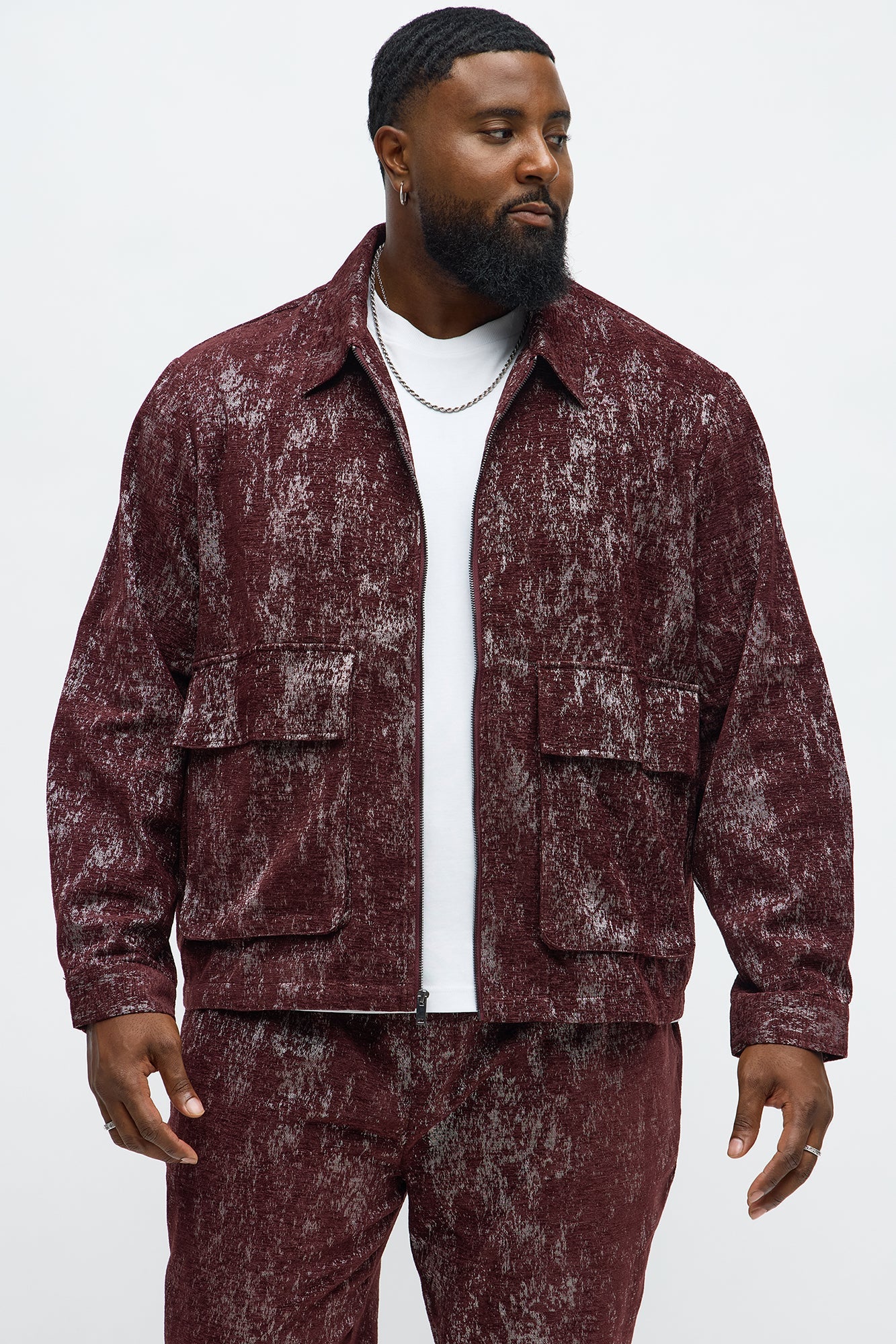 Velvet Heathered Work Jacket - Burgundy