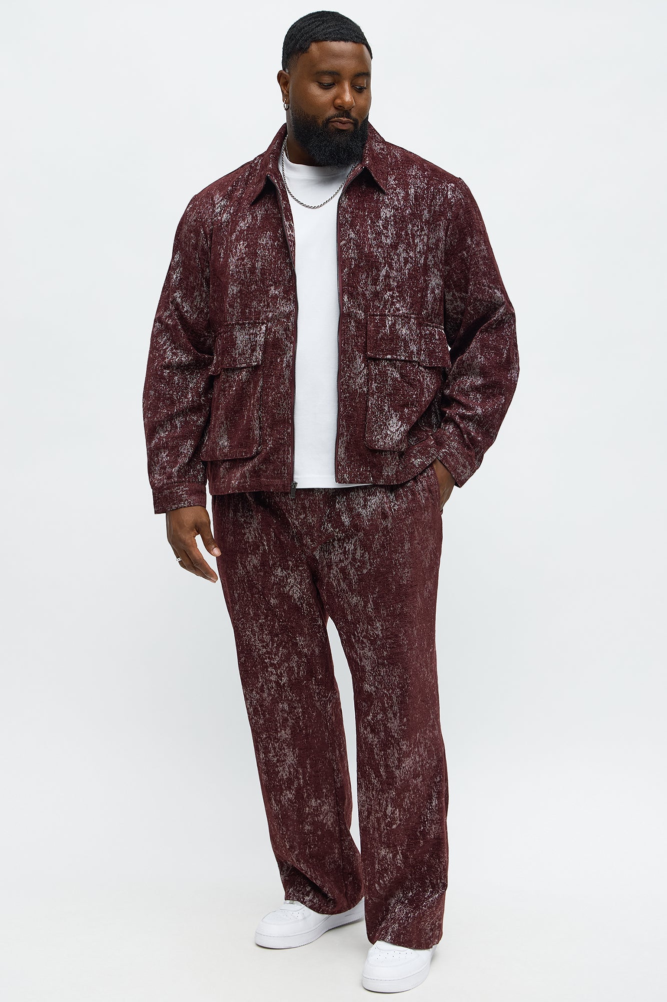 Slim Flare Slit Velvet Heathered Pant - Burgundy