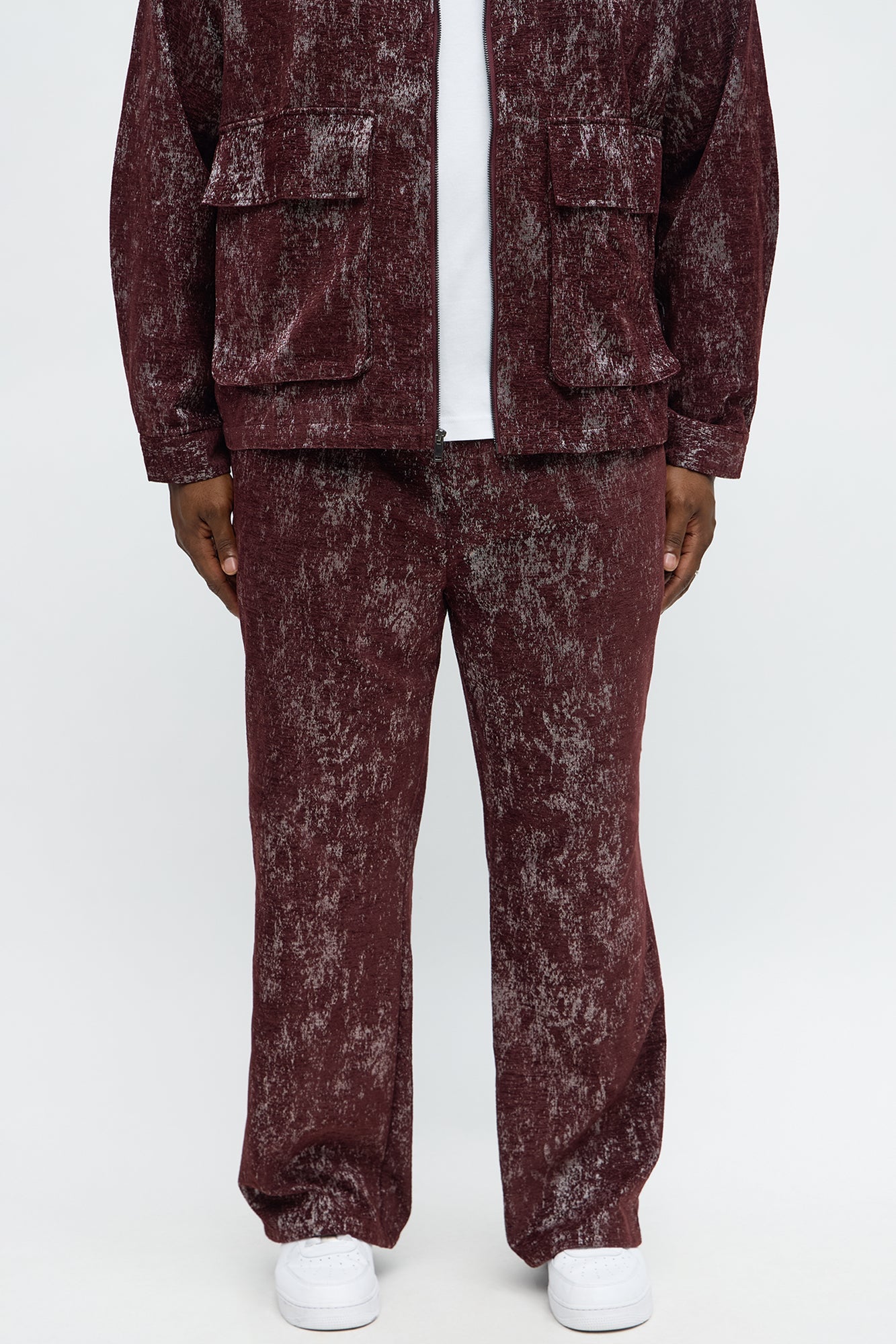 Slim Flare Slit Velvet Heathered Pant - Burgundy