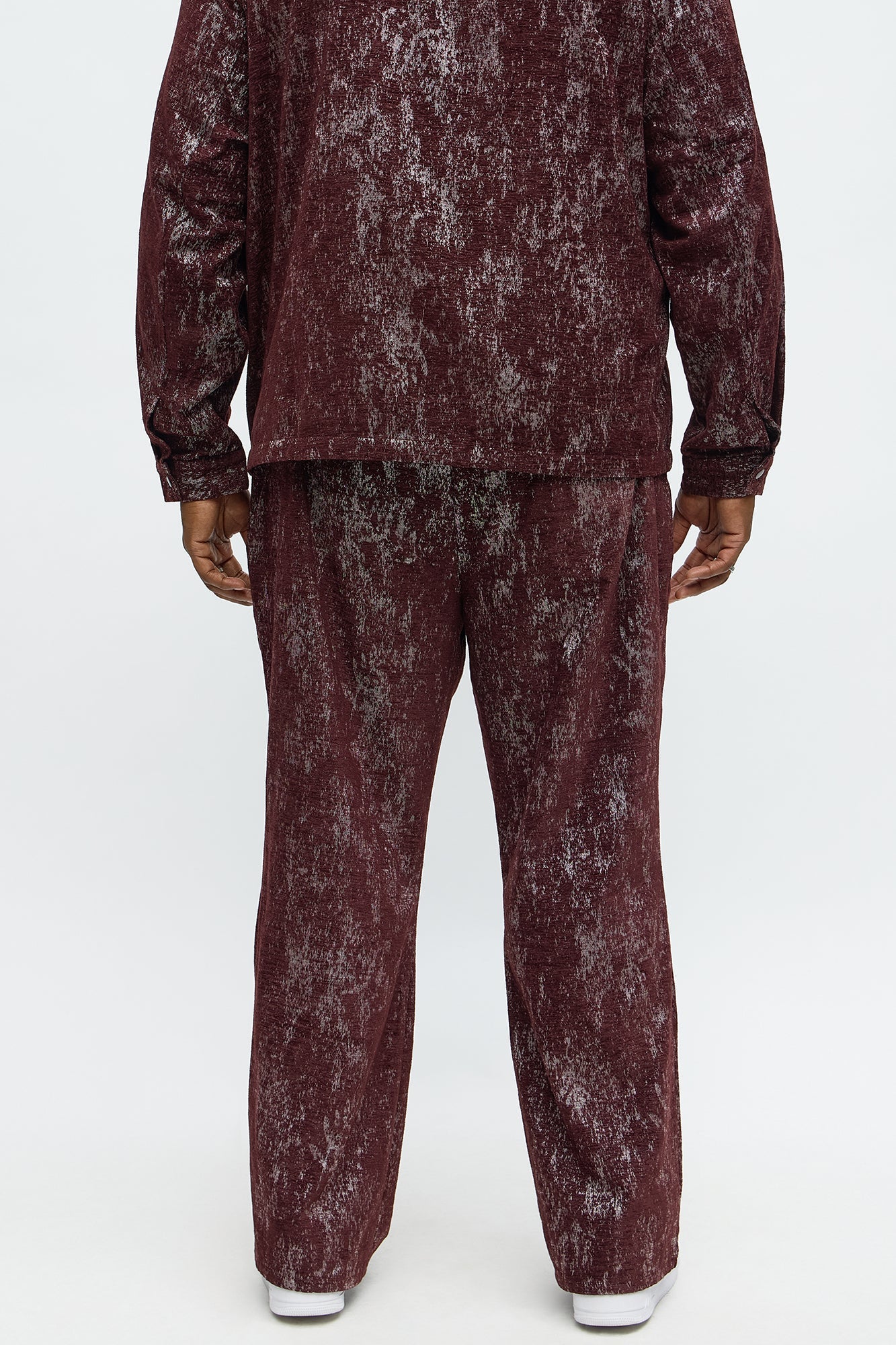 Slim Flare Slit Velvet Heathered Pant - Burgundy