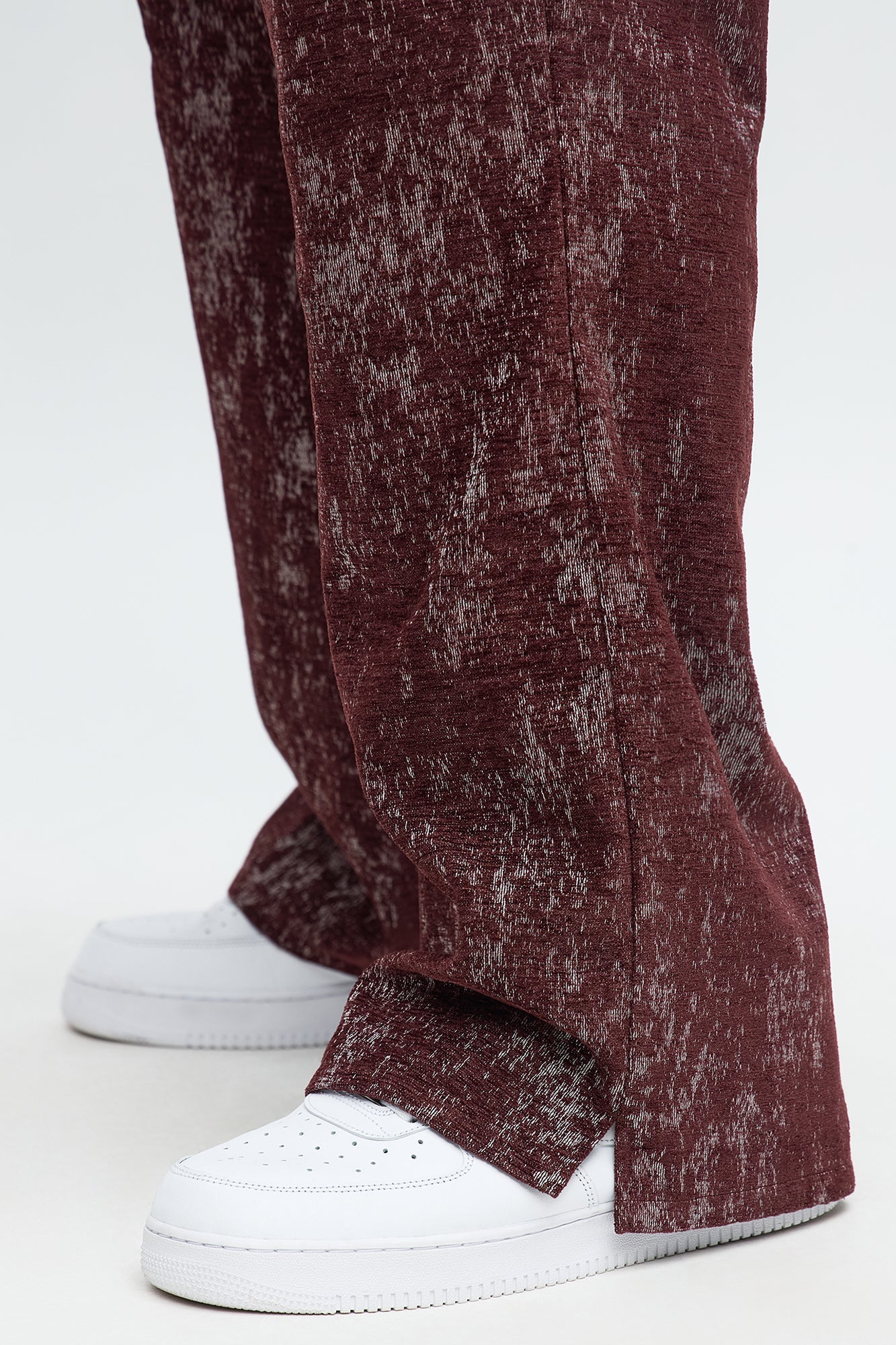 Slim Flare Slit Velvet Heathered Pant - Burgundy