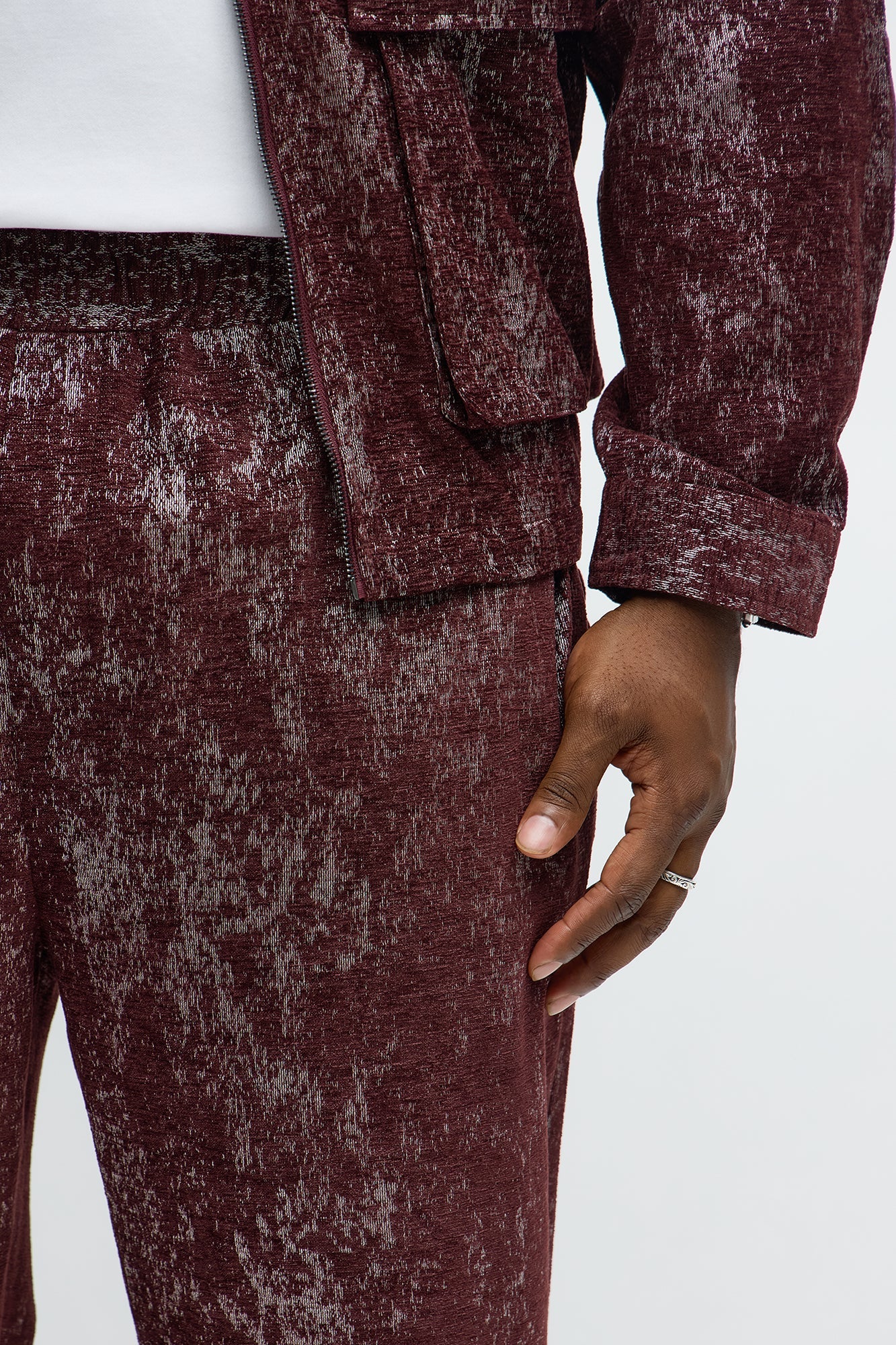 Slim Flare Slit Velvet Heathered Pant - Burgundy