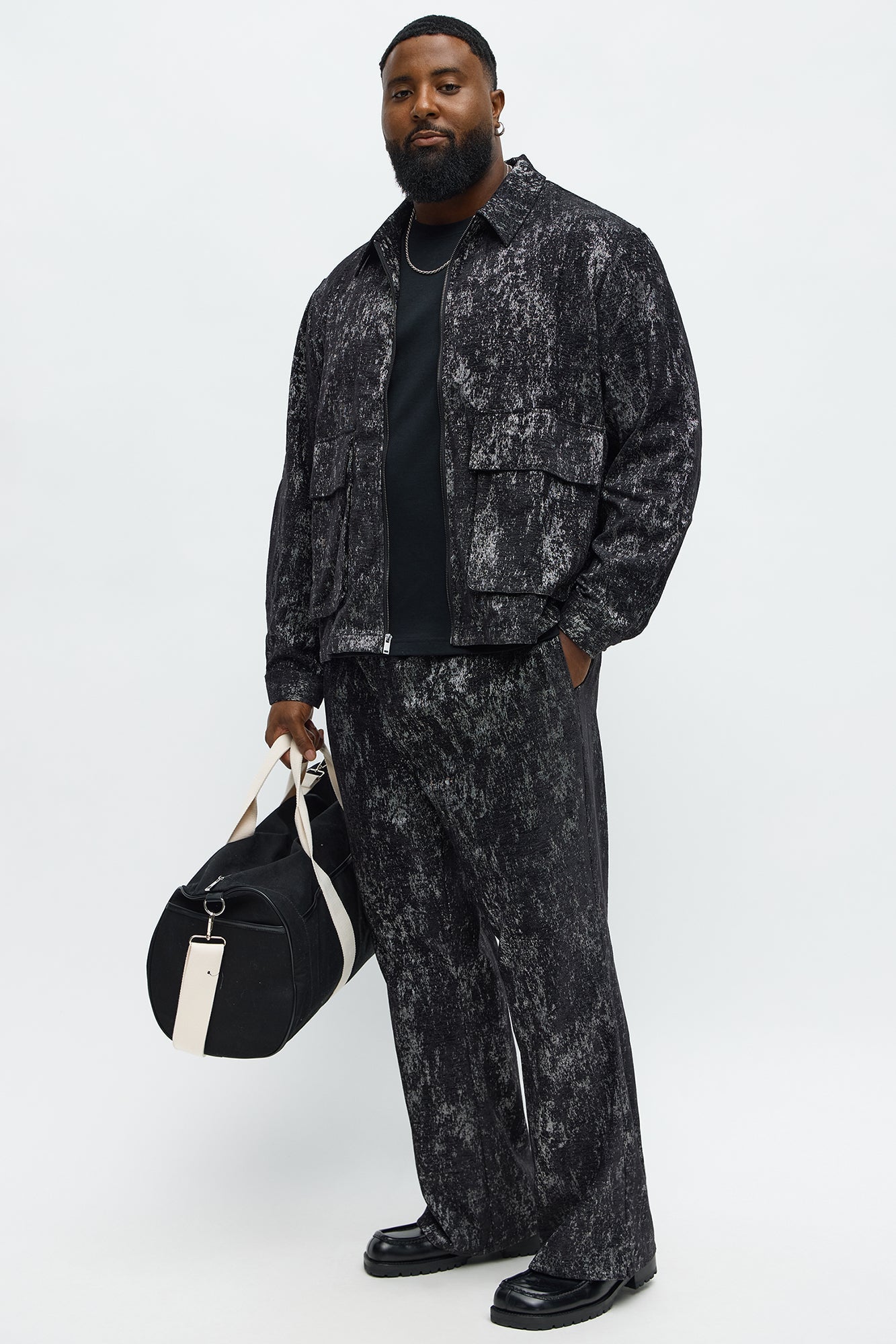 Slim Flare Slit Velvet Heathered Pant - Black