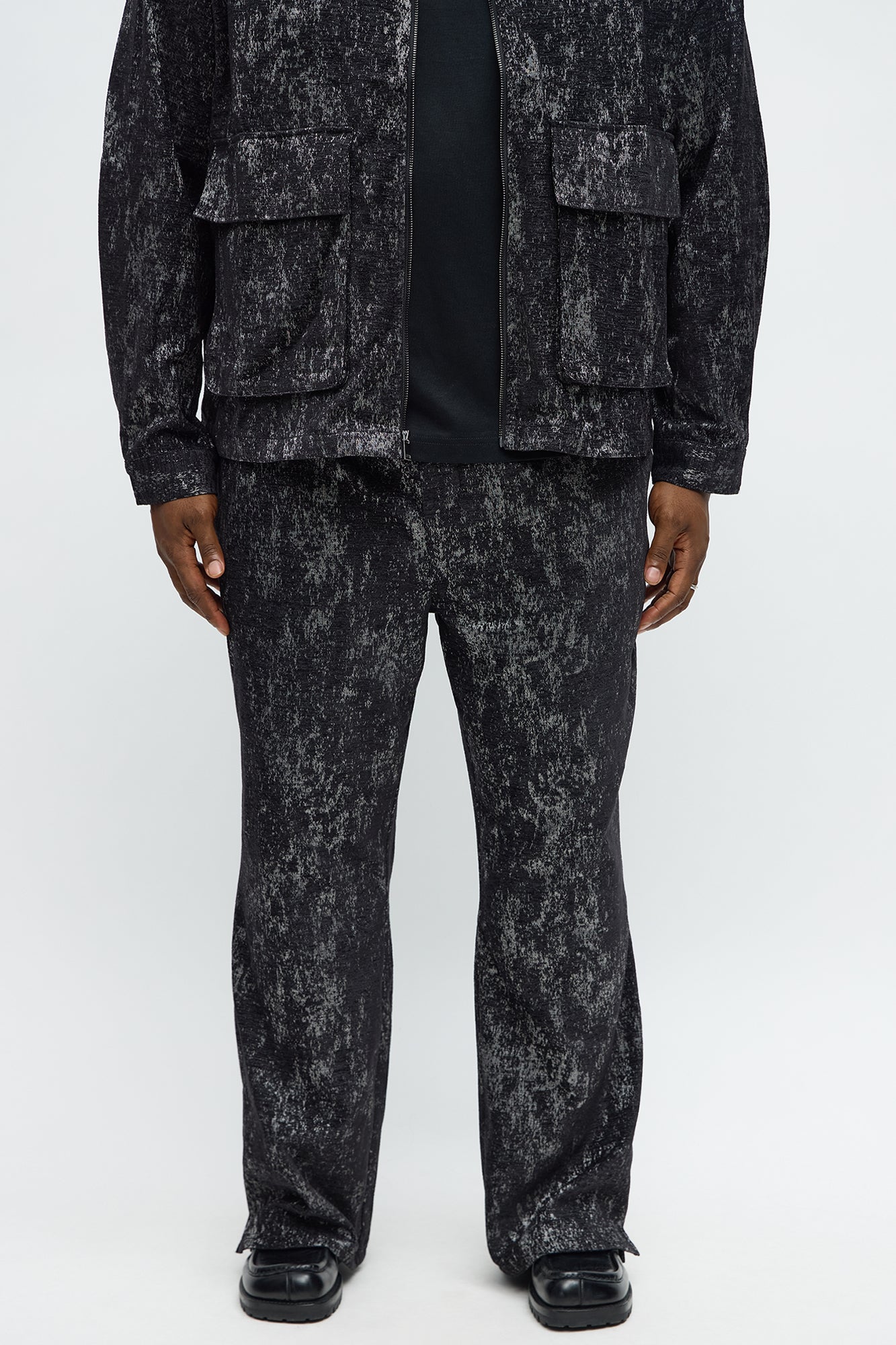 Slim Flare Slit Velvet Heathered Pant - Black