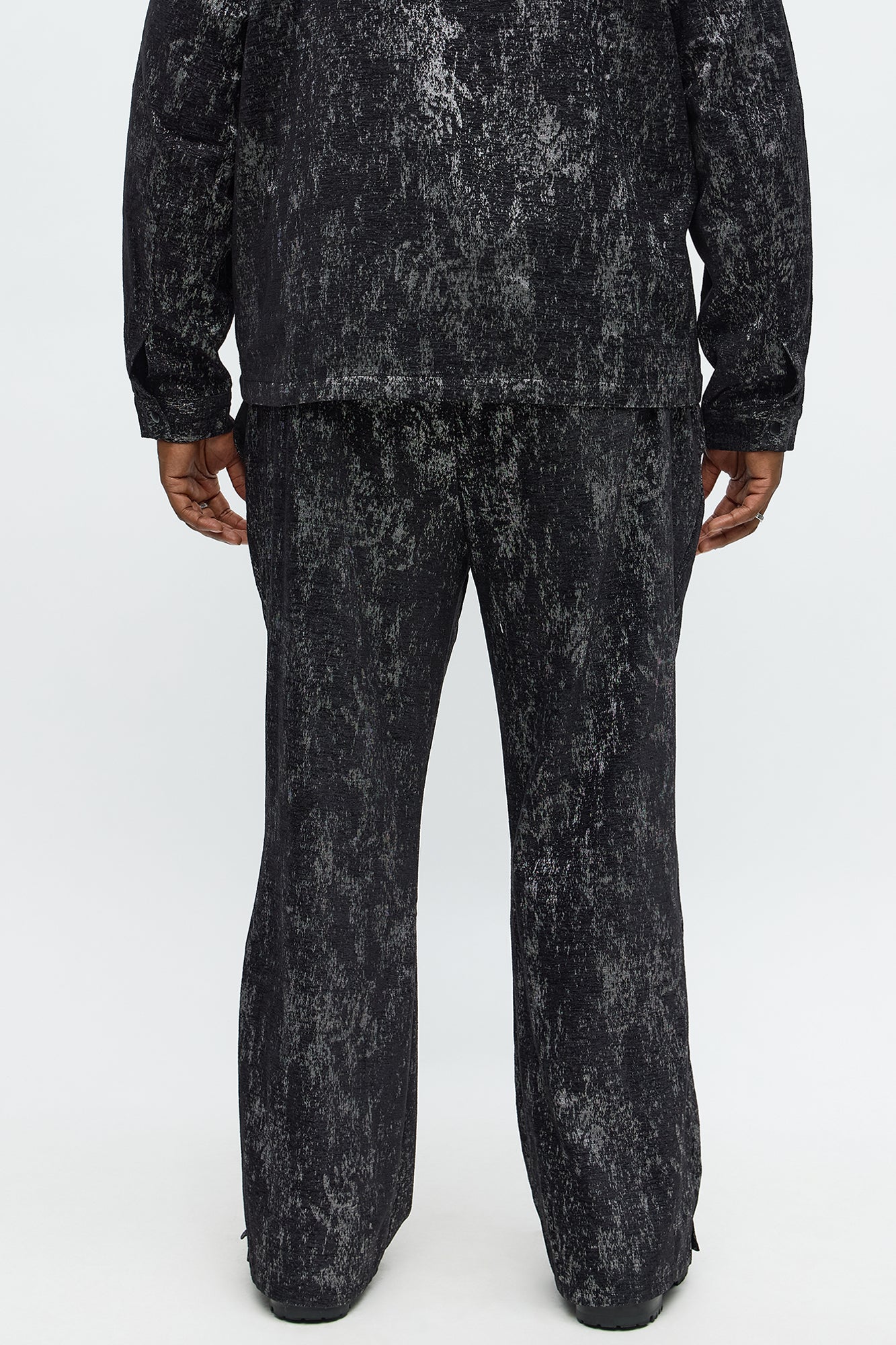 Slim Flare Slit Velvet Heathered Pant - Black