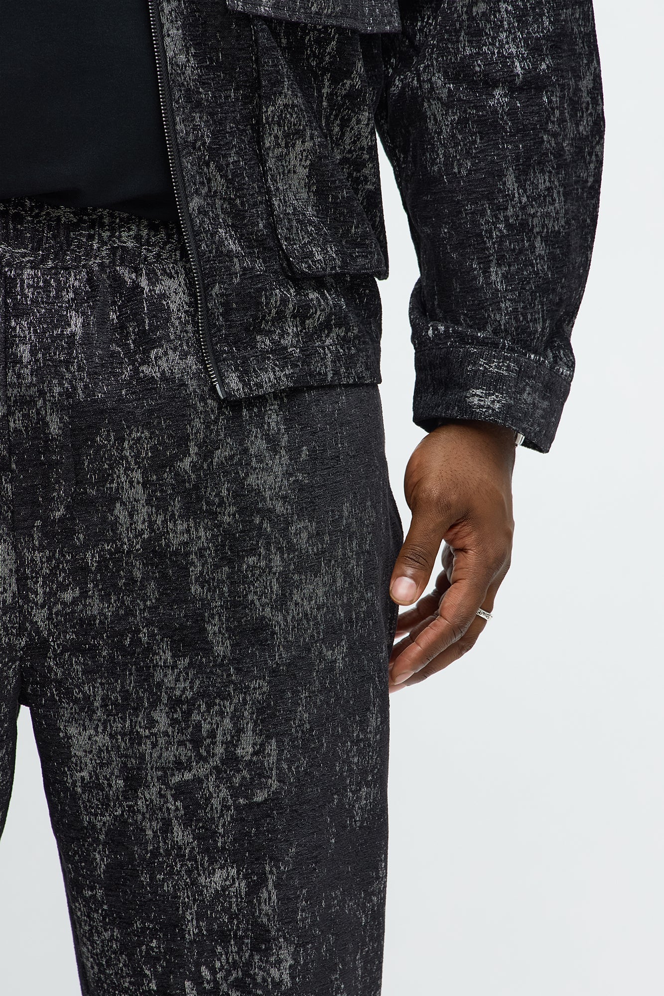 Slim Flare Slit Velvet Heathered Pant - Black