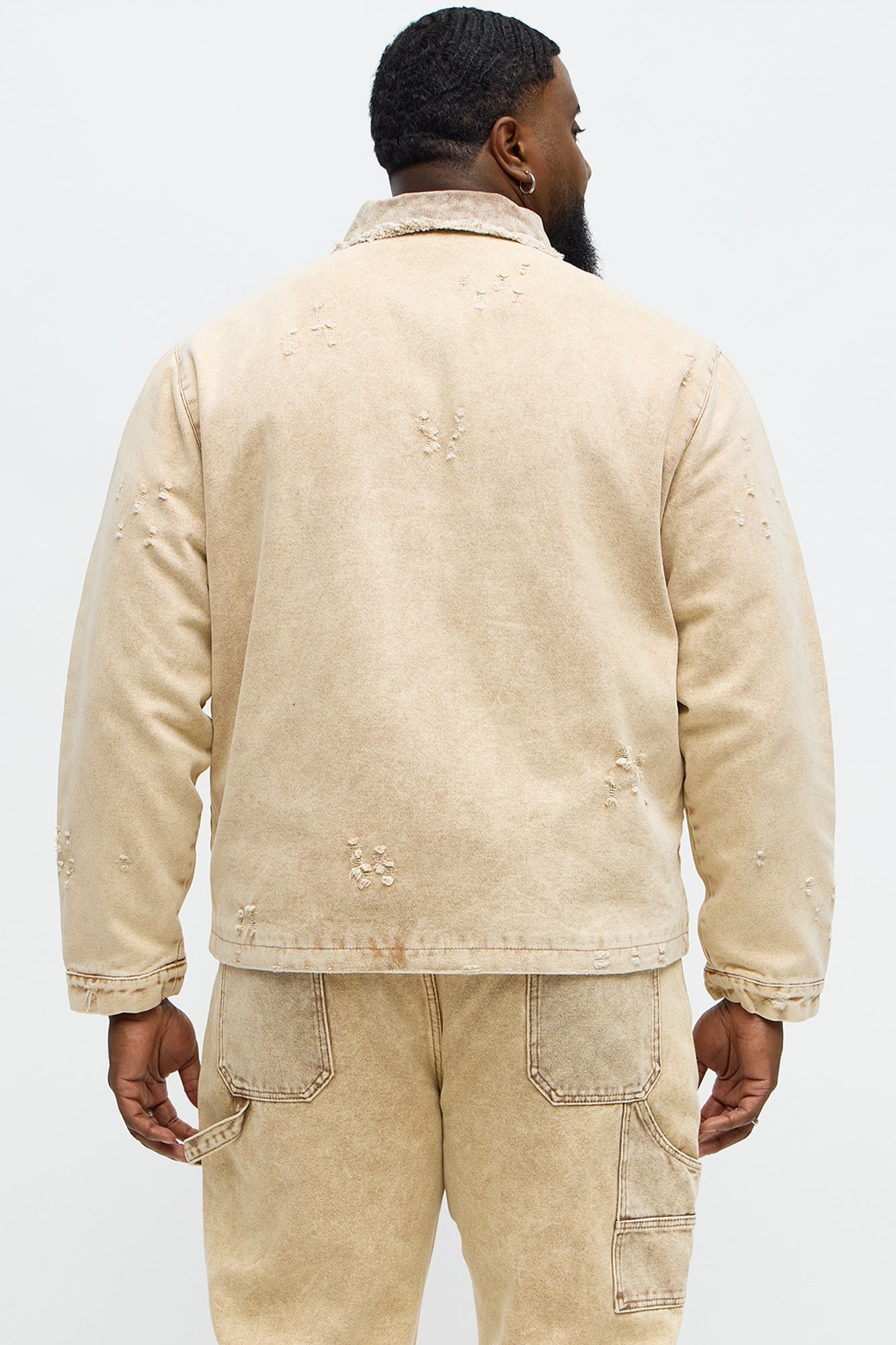 Relaxed Distressed Frayed Work Jacket - Tan