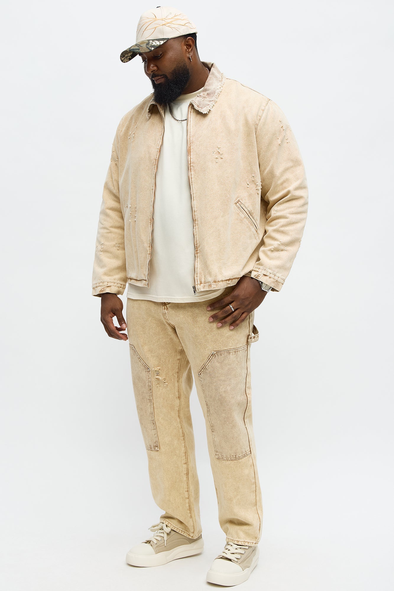 Straight Distressed Carpenter Jean - Tan