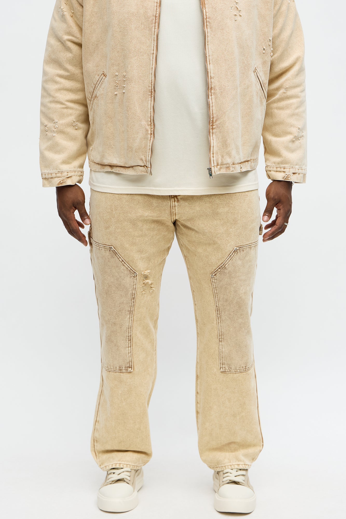 Straight Distressed Carpenter Jean - Tan