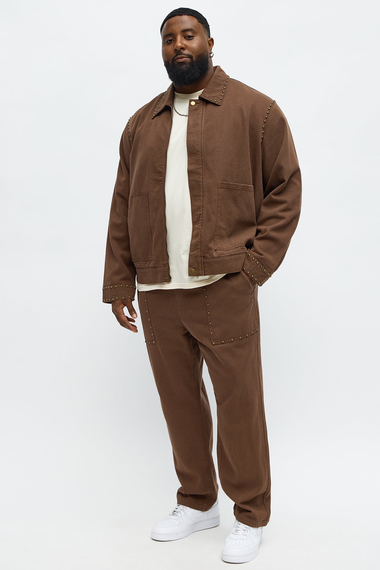 Relaxed Studded Work Jacket - Brown