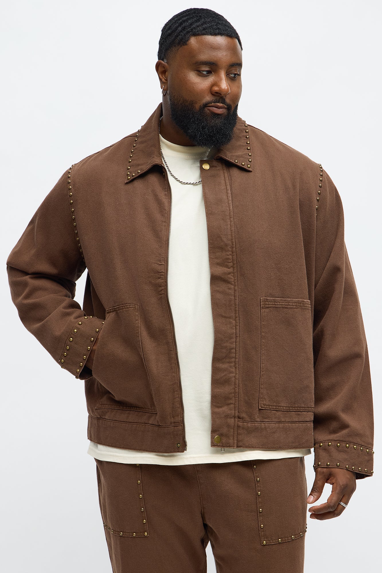 Relaxed Studded Work Jacket - Brown