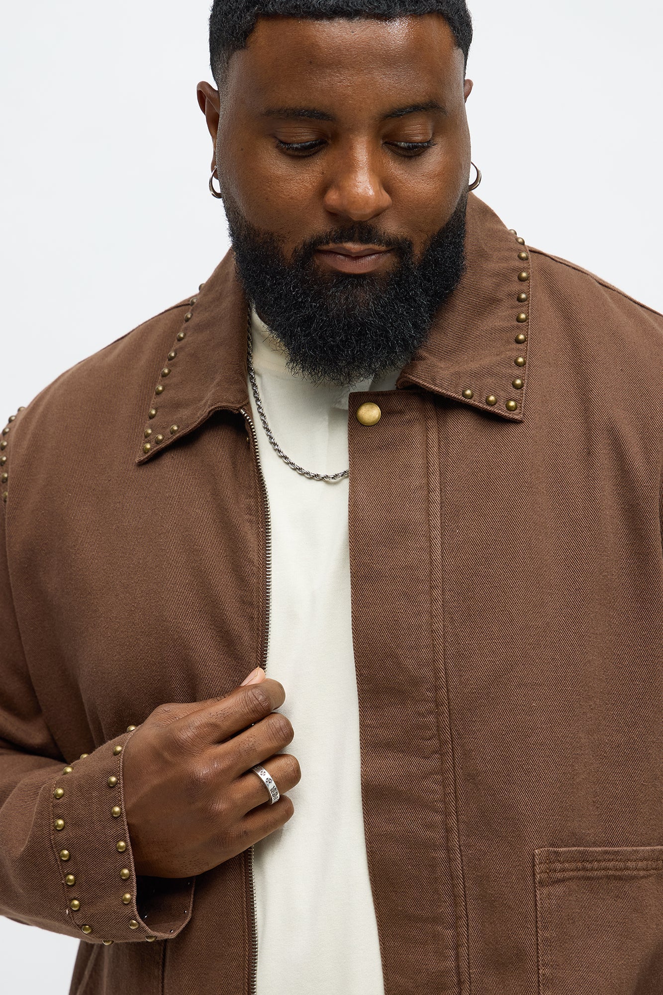 Relaxed Studded Work Jacket - Brown