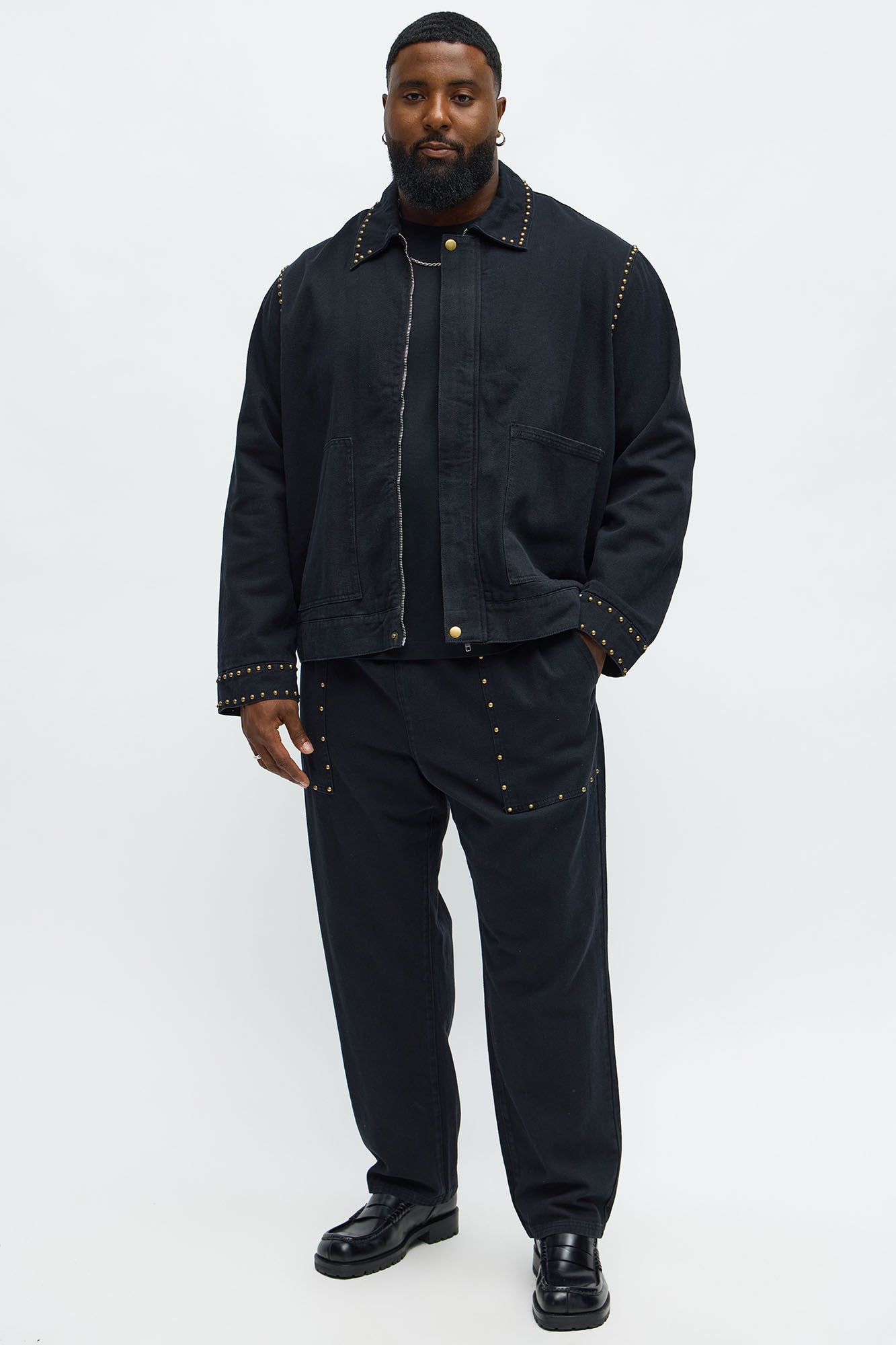 Relaxed Studded Work Jacket - Black